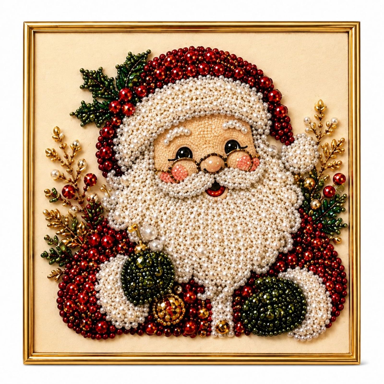 DIY Christmas Pearl Diamond Painting Kit with Frame, 3D Pearl Bead Art Craft for Adults & Beginners, Festive Gem Art for Christmas Home Wall Decor, Seasonal Craft Gift