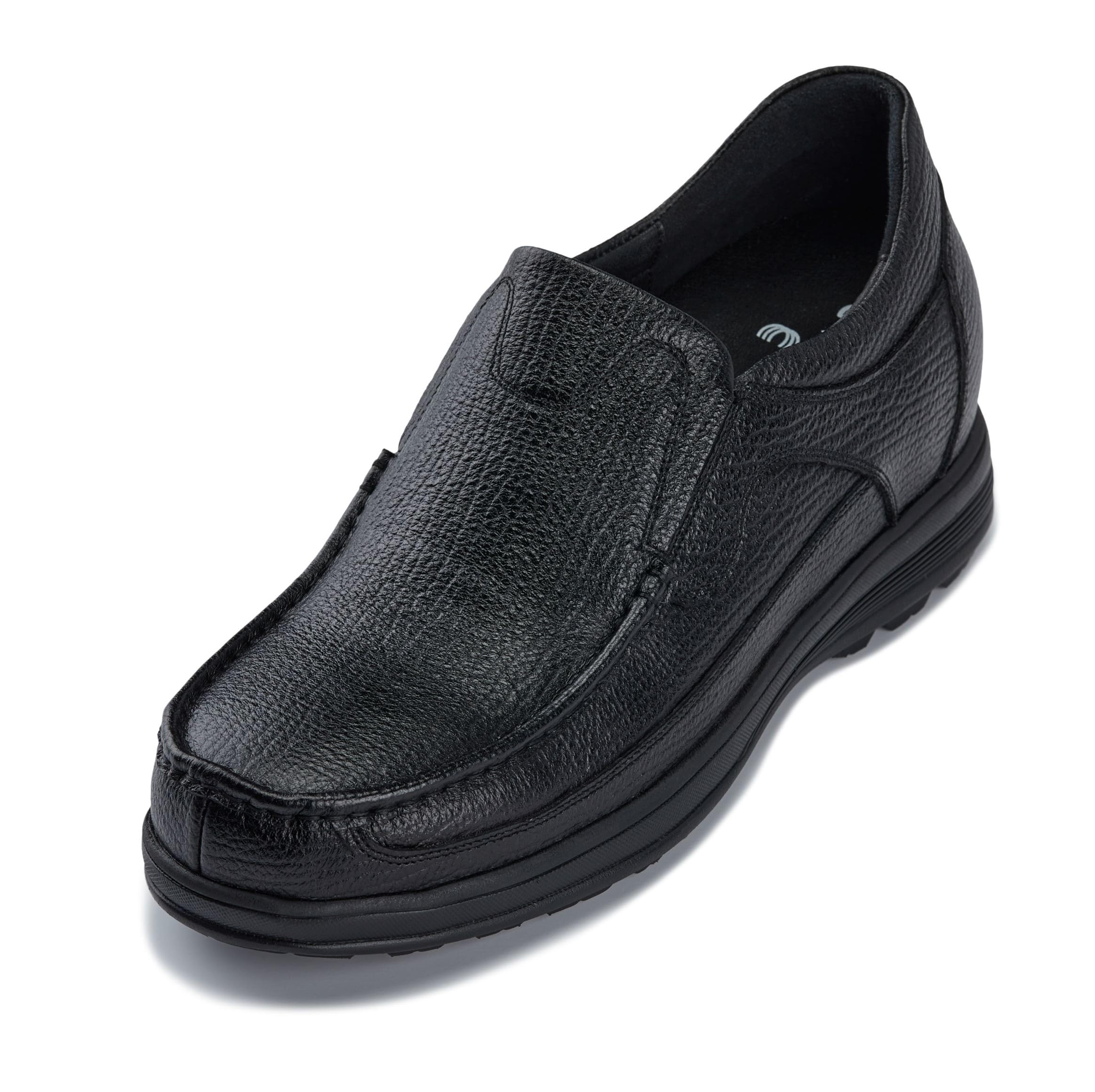 Men's Invisible Height Increasing Elevator Shoes - Leather Slip-on Lightweight Casual Loafers - 3.2 Inches Taller