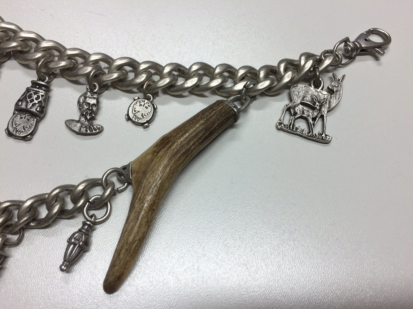 Charivari echt versilbert Kette zweireihig Tracht Hirschhorn Hirsch Reh Horn Trachtenkette für Lederhose hochwertige Qualität Unikat Herren Damen Handarbeit Made in Austria