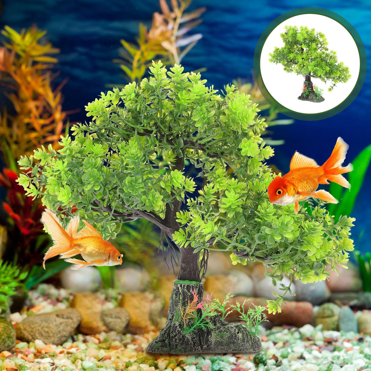 POPETPOP Plante aquatique artificielle en plastique pour aquarium, bonsaï, décoration pour aquarium, terrarium, paysage, vert