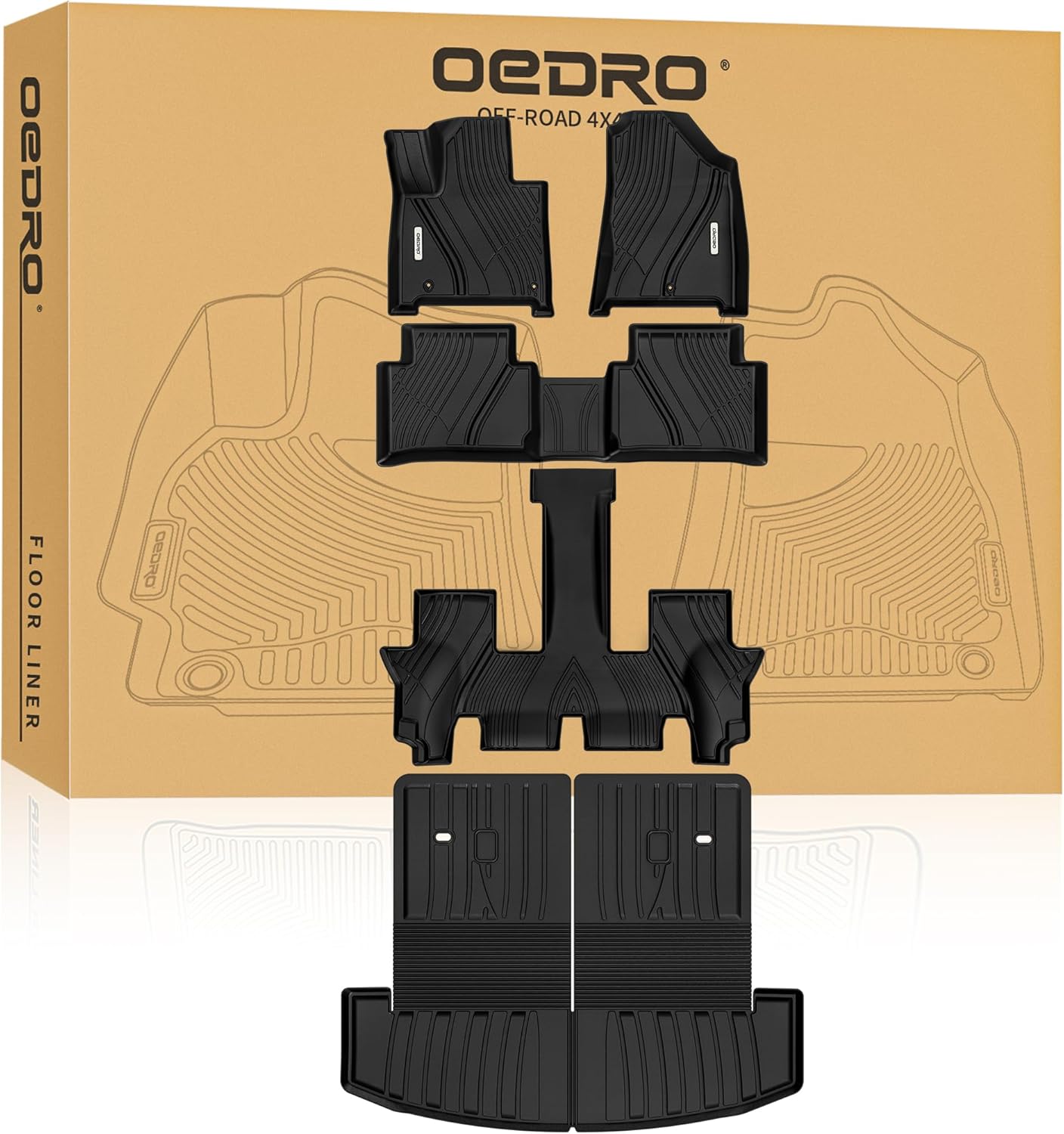 OEDRO Floor Mats & Trunk Mat with Backrest Fit for 2024 2025 2026 Hyundai Santa Fe Gasoline & Hybrid 6/7-Seats, TPE All Weather Custom Fit Floor Liner for Santa Fe Accessories, Car Mats Full Set Black