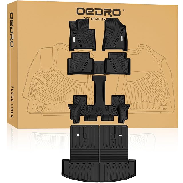 OEDRO Floor Mats Trunk Mat with Backrest Fit for 2024 2025 2026 Hyundai Santa Fe Gas Hybrid TPE
