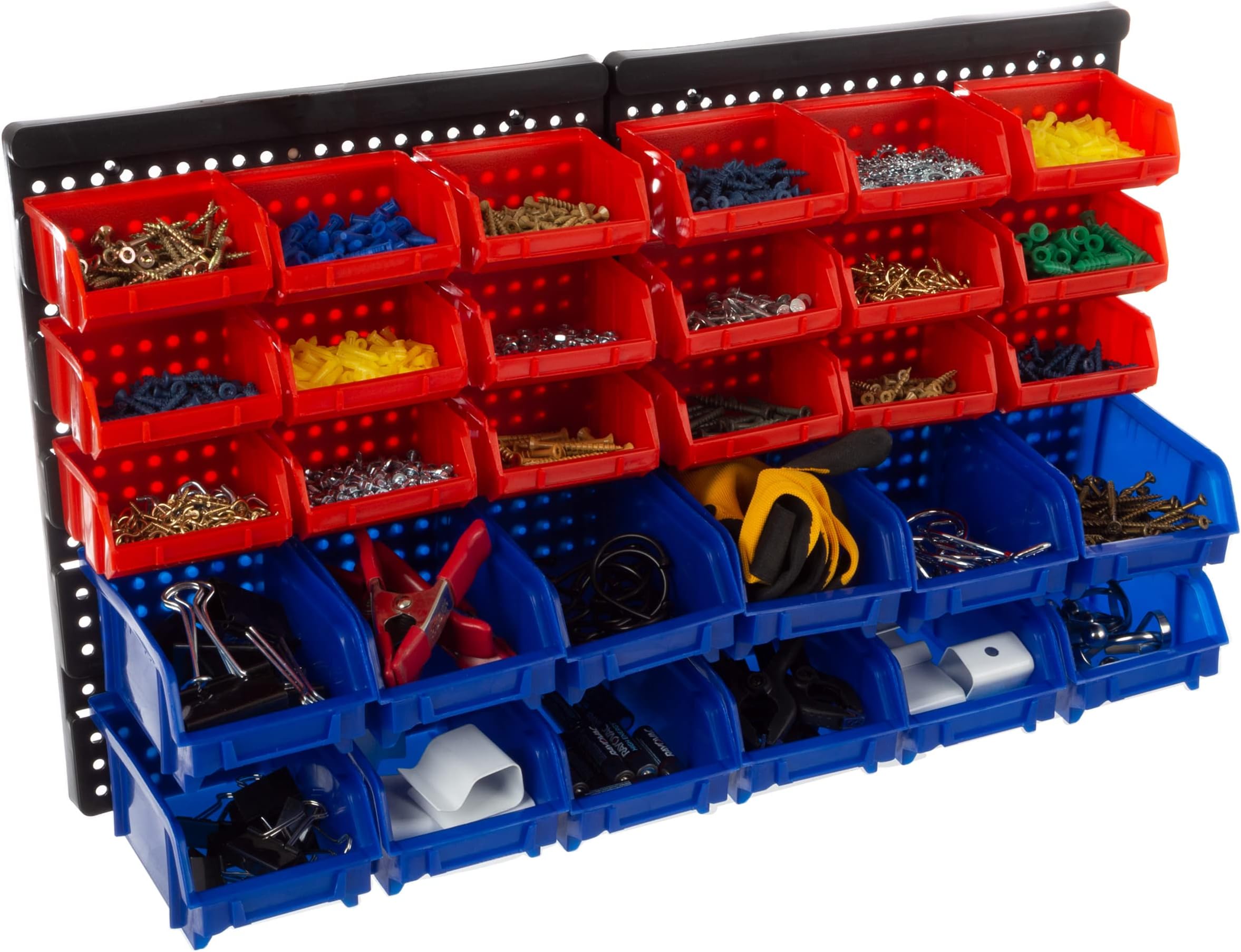 15-Bin Garage Organization Rack - Carbon Steel Rack with Removable Stackable Plastic Garage Storage Bins - Tools Organizer or Small Parts Organizer for Hardware,