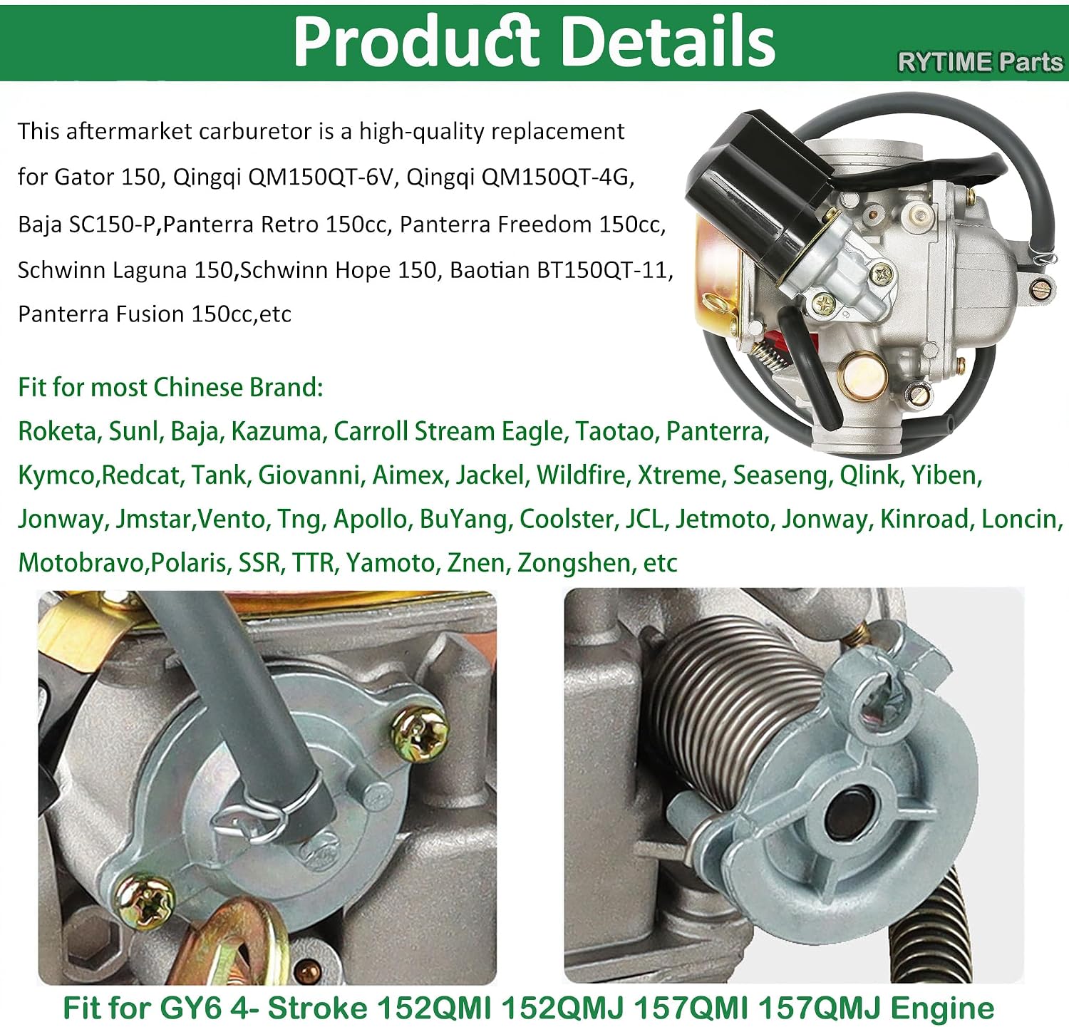 PD24J GY6 150cc Carburetor Compatible for Moped ATV Go Kart Scooter 125cc 150cc 4-Stroke 150cc Engine Kazuma Taotao Roketa SunL Baja Eagle Chinese Go Kart GY6 Carb with Air Fuel Filter