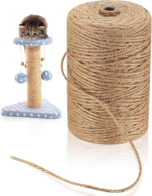 3mm Thick Jute Rope, 200 m/ 656 Feet Jute Twine, Natural Jute Garden Rope, Brown Jute Twine String, for Floristry, DIY Arts Crafts, Cat Scratch Post, Packing, Gardening Bundling Decoration