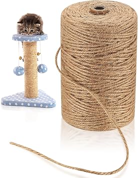 3mm Thick Jute Rope, 200 m/ 656 Feet Jute Twine, Natural Jute Garden Rope, Brown Jute Twine String, for Floristry, DIY Arts Crafts, Cat Scratch Post, Packing, Gardening Bundling Decoration