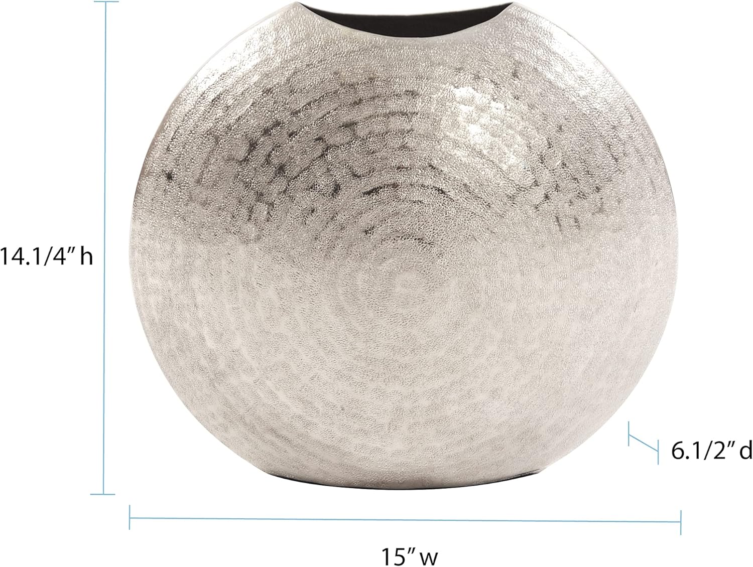 Howard Elliott Collection Frosted Metal Decorative Vase, Metallic Silver Hammered Accent Table Vase for Centerpiece, Console Table, Entryway, Living Room & Modern Home Decor, 5 x 6.5 x 14.25 Inch