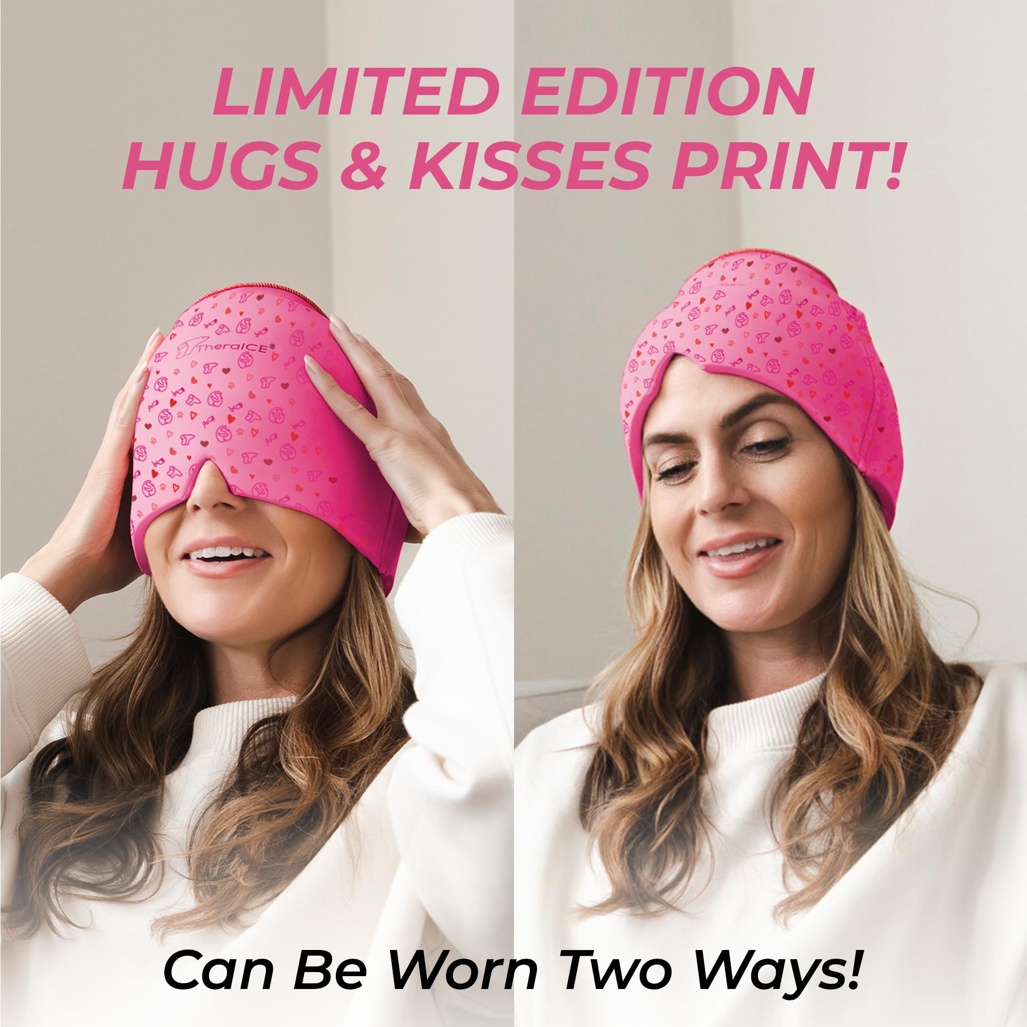 TheraICE Migraine Relief Cap | Soothing Headache Hat Ice Pack Mask | Face Cold Compress Cooling Gel Head Wrap Products for her Sinus Tension Stress Hangover & Puffy Eyes | Great Birthday Gift for Mom: Red One Size