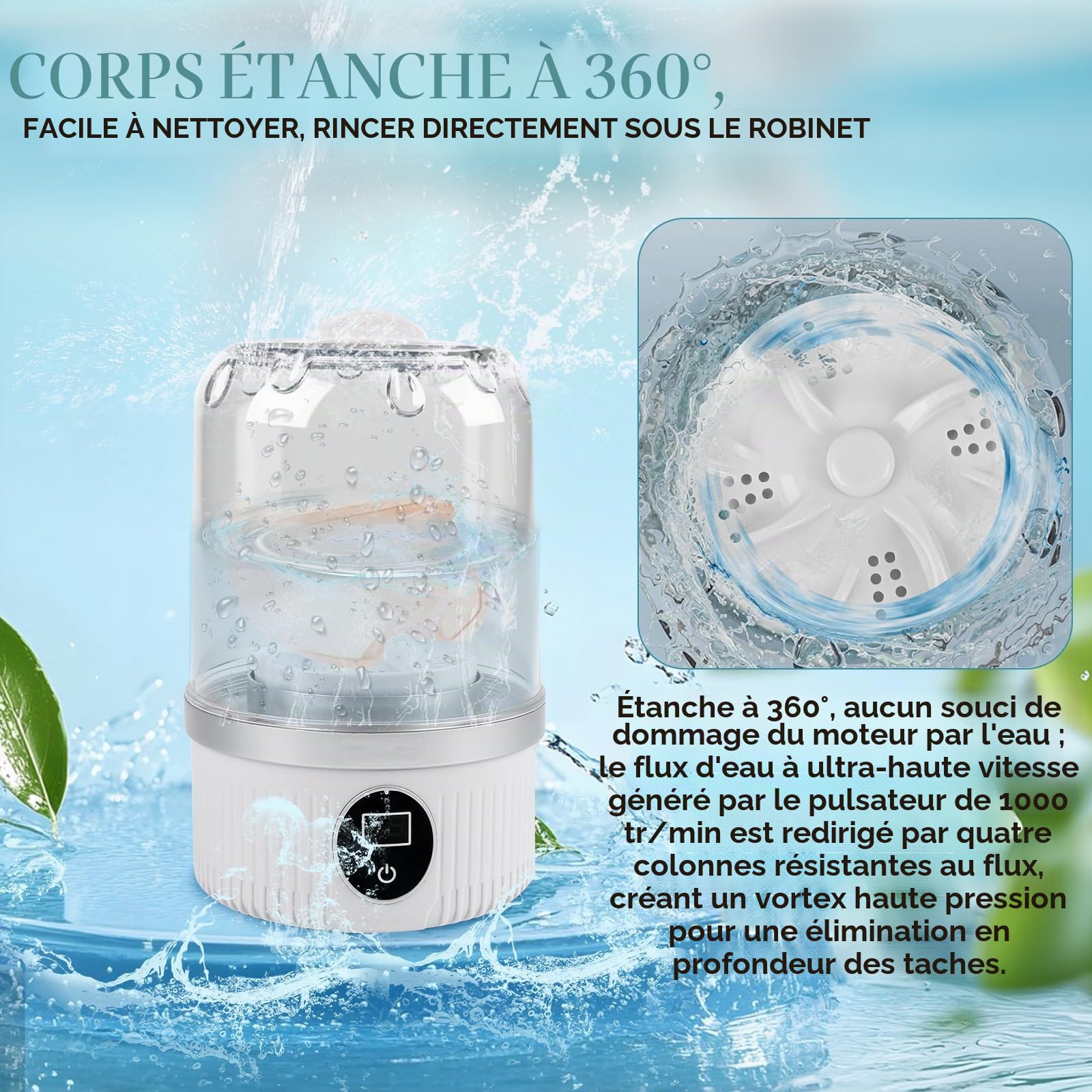Mini machine à laver portable, machine à laver pour sous-vêtements, laveuse compacte rechargeable sans fil, 2 modes, convient pour les soutiens-gorge, sous-vêtements, chaussettes, pour appartement
