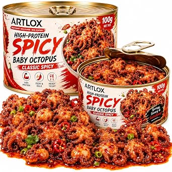 Whole Spicy Baby Octopus with A Bold, Spicy Baby Octopus Snack, Tinned Octopuss, Springy, Satisfying and Ready Whenever A Serious Seafood Craving Hits.,200g