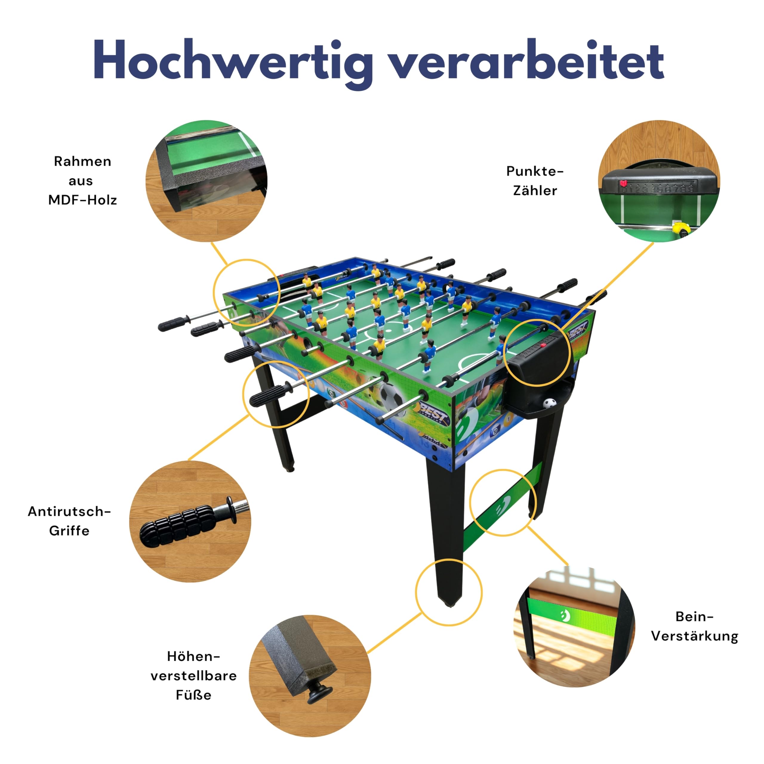 Best Sporting 10 in 1 Tischkicker, Spieltisch, Multifunktionstisch für Kinder & Erwachsene - inkl. Air Hockey, Tischtennis, Billardtisch, Tischfußball, Shuffleboard, Schach & Zubehör