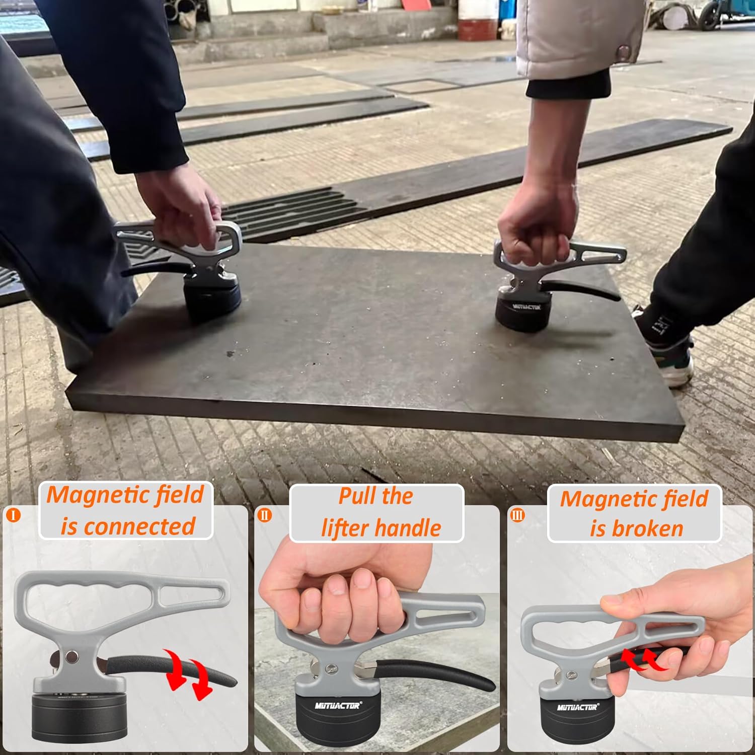 MUTUACTOR 1PCS Handheld Magnetic Pickup Tool Heavy Duty,Flexible Lifting Magnet with Handle for Pick-up,Quick Release Retrieval Grabber Strong Magnets Tool for Grappering Heavy Thick Iron Plate Block