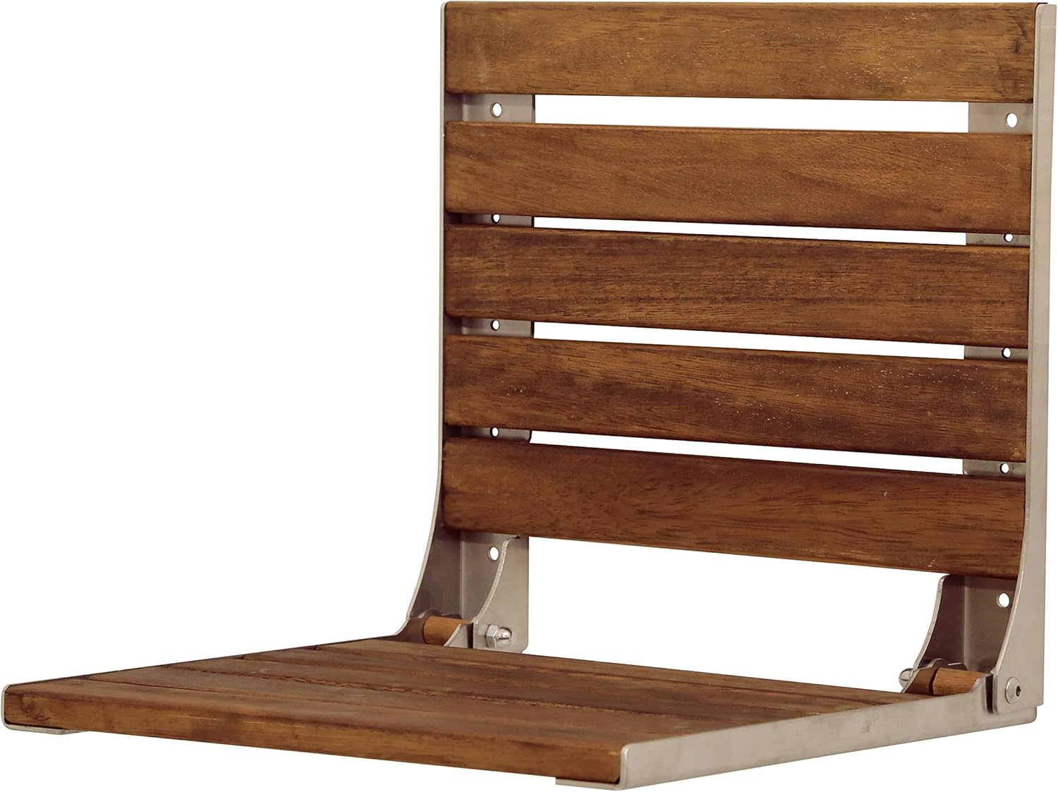 Up To 40% OFF Wower-Foldable Seat ,Bath Safety Home Care Wall Mounted Iroko Wood Solid Stainless Folding Shower Seat, 15 x 15 inches, Matt Chrome