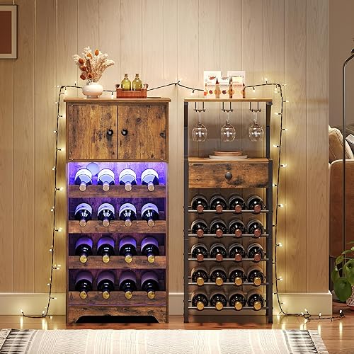 Miniatura 3 de YATINEY Estante de vino independiente para piso, gabinete de bar de 20 botellas, estante de almacenamiento de vino de 5 niveles, con soportes para