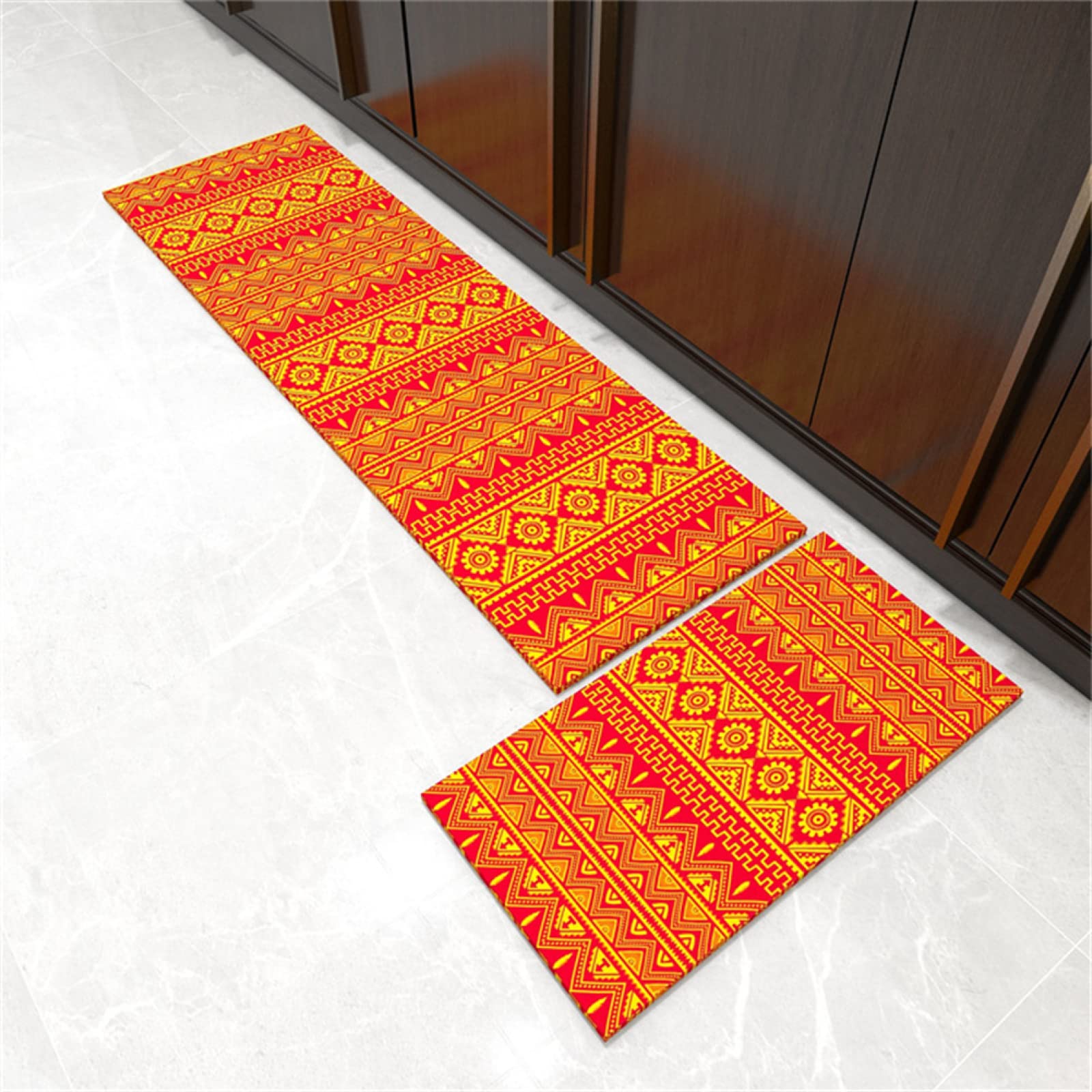 KüChenläUfer KüChenmatte 45x120cm, KüChenteppich Waschbar rutschfest, Teppich LäUfer Flur FußMatte Badematten, Wasser öL Aufnehmen Teppich KüChe Set für KüChe Wohnzimmer, Badezimmer Orange