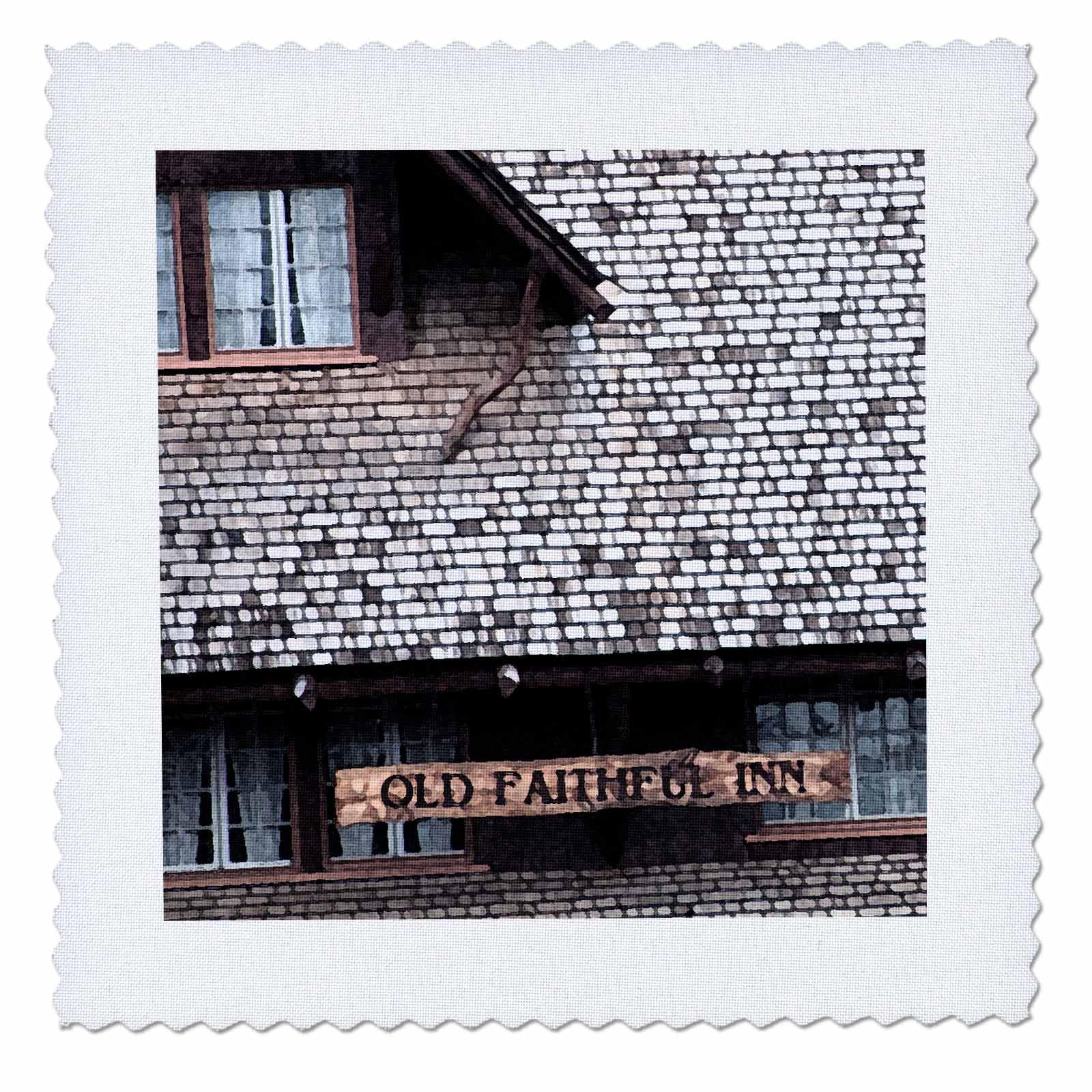 10x10 inch Quilt Square - The Old Faithful Inn Done in a Digital Watercolor in Yellowstone Old Faithful Inn