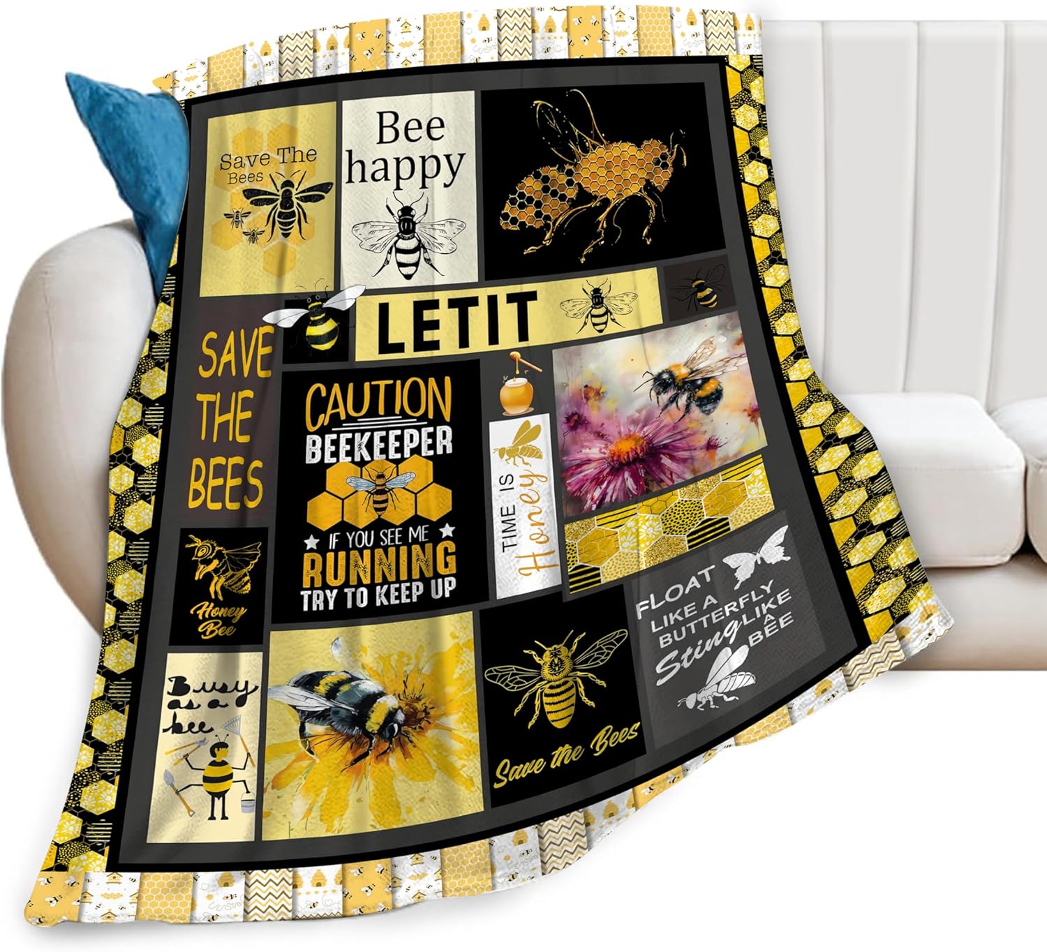 Baegopa Bee Blanket Happy Bees Throw Blankets for Girls