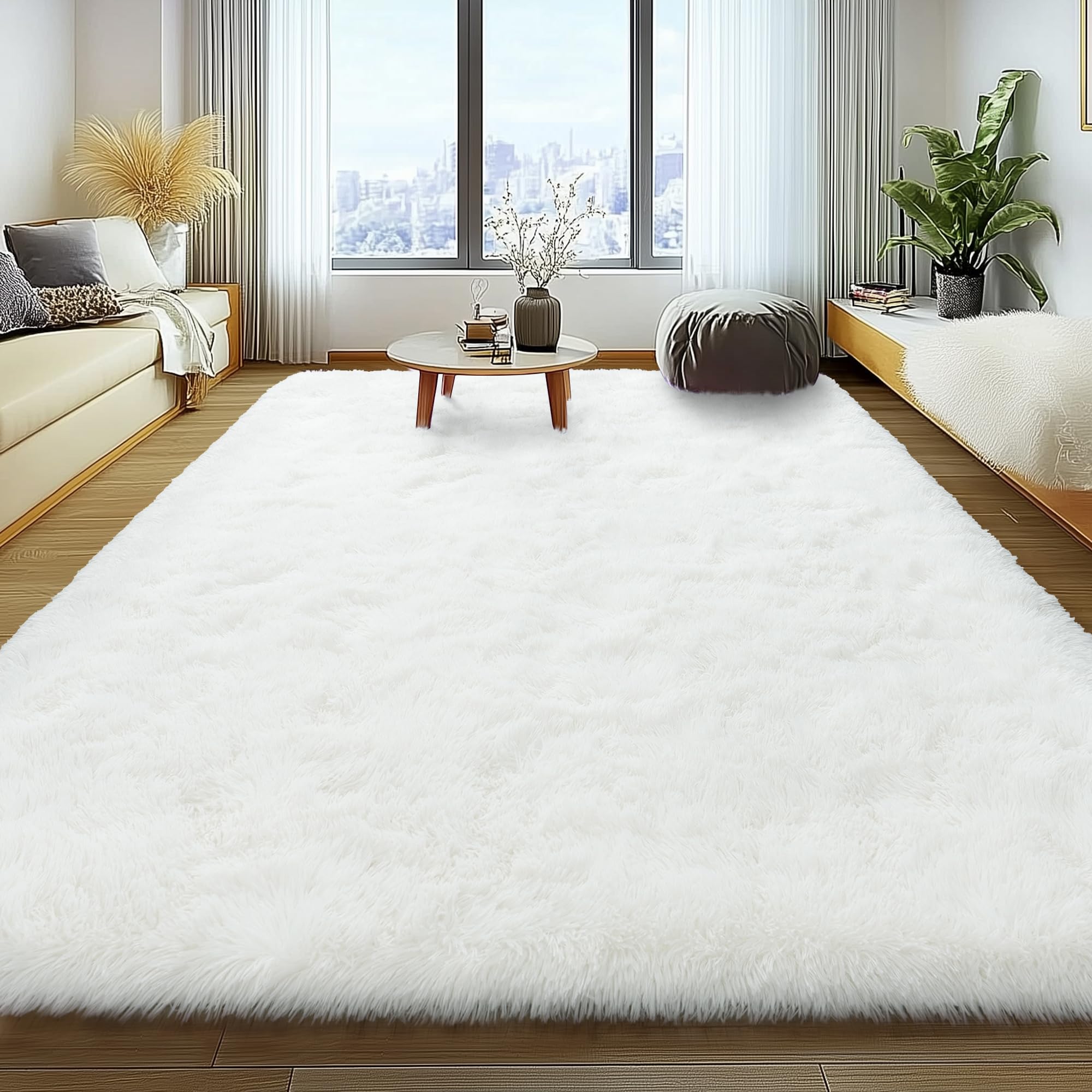 Soft Fluffy Rug for Living Room 4x6 Cream White Shag Area Rug for Bedroom Living Room Non-Slip Fuzzy