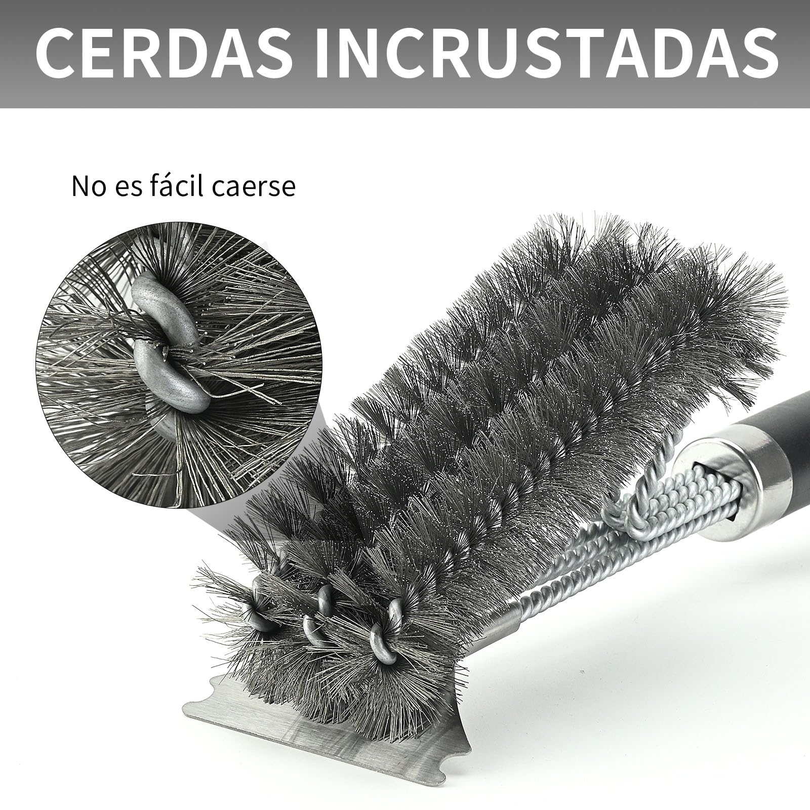 AUXHCYL Cepillo Barbacoa Inoxidable, 3-in-1 Cepillo para Parrilla con Raspador, 45.5cm Largo PP Aislamiento Térmico Mango Cepillo Barbacoa de Limpieza para Parrilla de Gas y Parrilla de Carbón