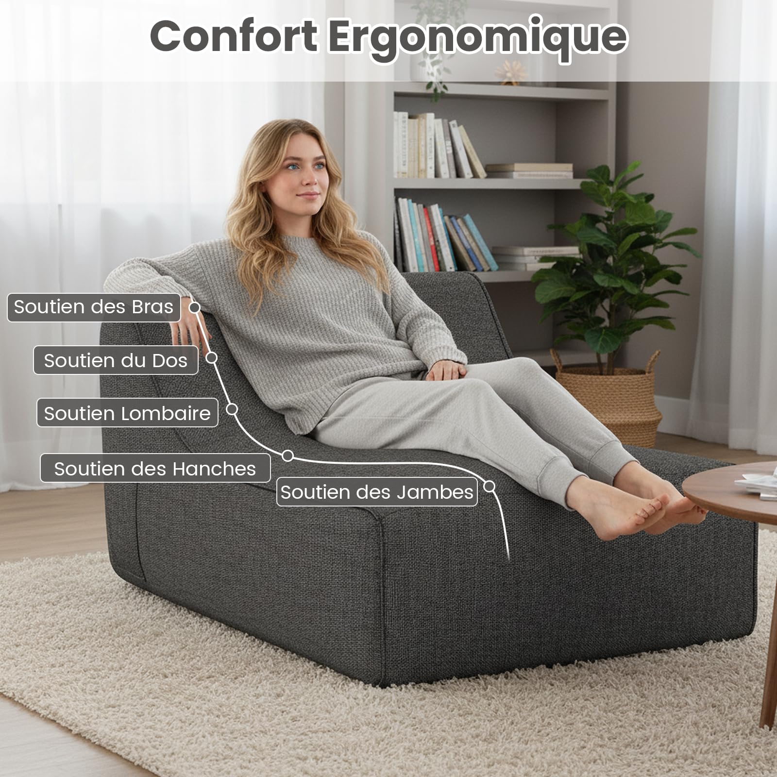 GOPLUS Chaise Longue Gonflable, Canapé Gonflable 1 Place Forme L avec Housse Amovible, Fauteuil Pliable Portable pour Salon, Bureau (106x126x66CM|1 Place,Gris)