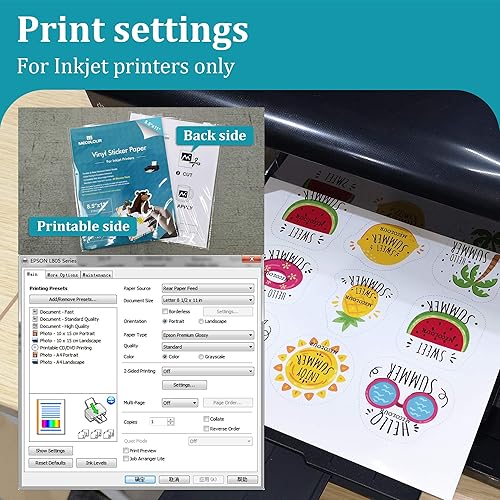 Miniatura 3 de MECOLOUR Papel adhesivo brillante imprimible para impresora de inyección de tinta e impresora láser 8.5 x 11 pulgadas, papel adhesivo de vinilo
