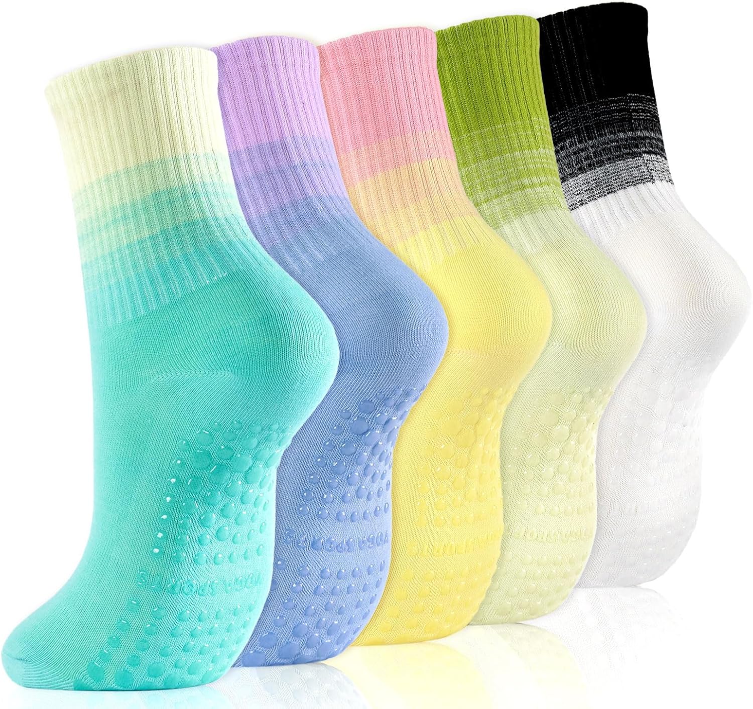 Cute Pilates Socks, Pilates Socks with Grips 5 Pairs for Women Non-slip Yoga Sock 7-9 for Barre Ballet Barefoot