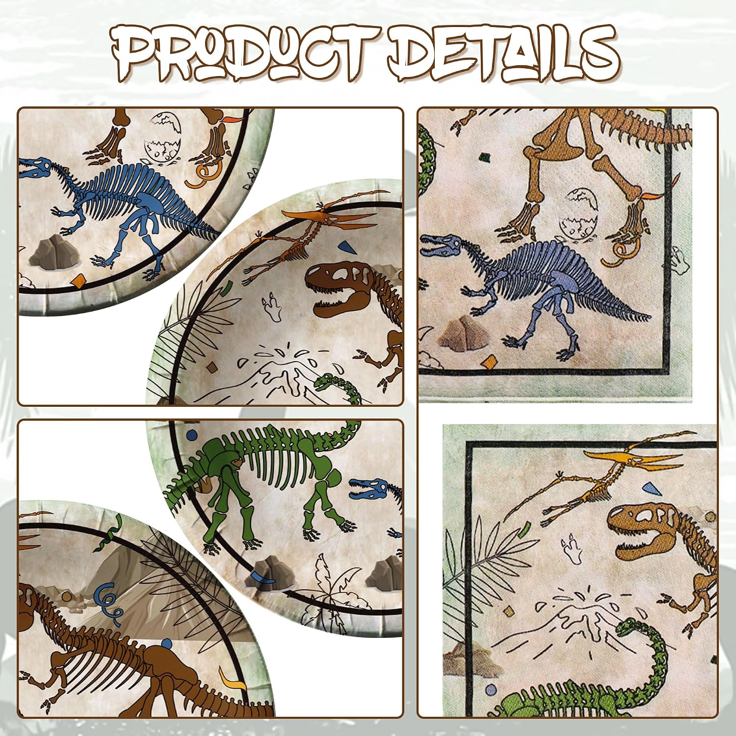 Dinosaur Fossil Party Supplies Dinosaur Party Plates Napkins for Birthday Baby Shower Party Decorations 10 Guest image 3