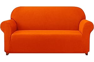 Orange Sofa Covers with Jacquard Small Checks - Soft Couch Covers Fit for 3-Seater Sofa
