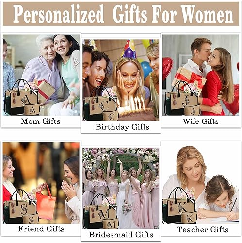 Miniatura 6 de Regalos para el día de la madre bolsa de yute inicial con cremallera, regalos de cumpleaños personalizados para mujeres, regalo de graduación para