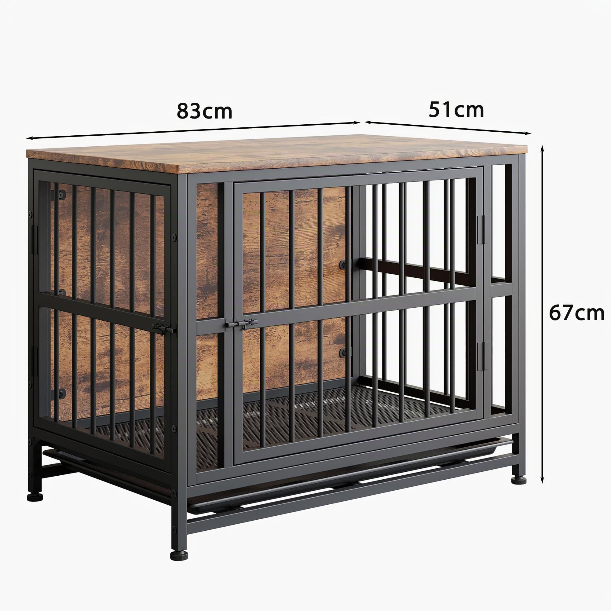 Mueble de Madera para Perros de 32.6 Pulgadas - Jaula Grande Interior Resistente para Medianos y Grandes - Casa Con Bandeja Extraíble de 2 Puertas, Mesa