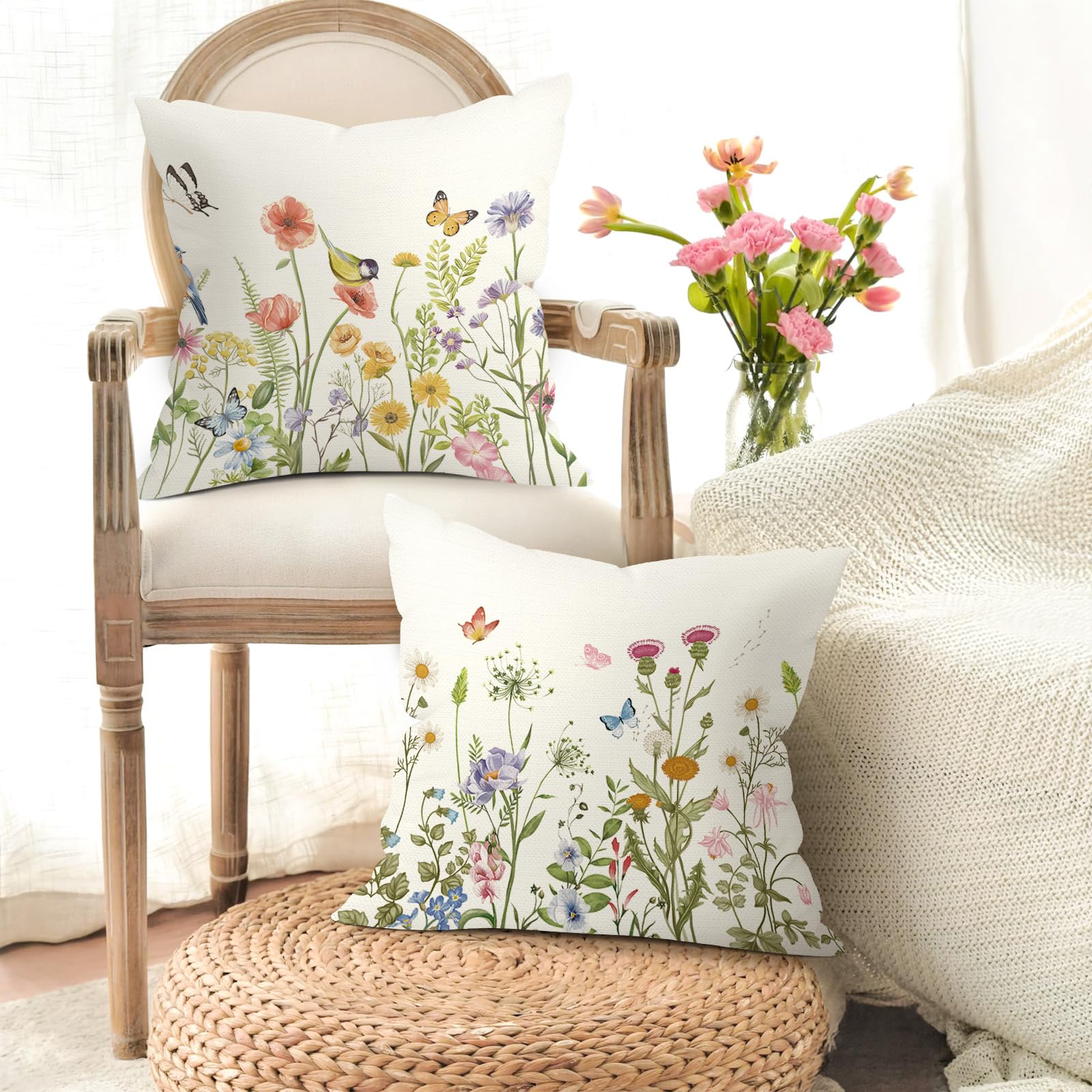 Joymaison Housse Coussin 45x45 Lot de 4 Chinois Porcelaine Bleu et Blanc Floral Taie d'oreiller Vintage Bleu Fleurs Housse d'oreiller pour Coussins Canapé Housses Home Décor