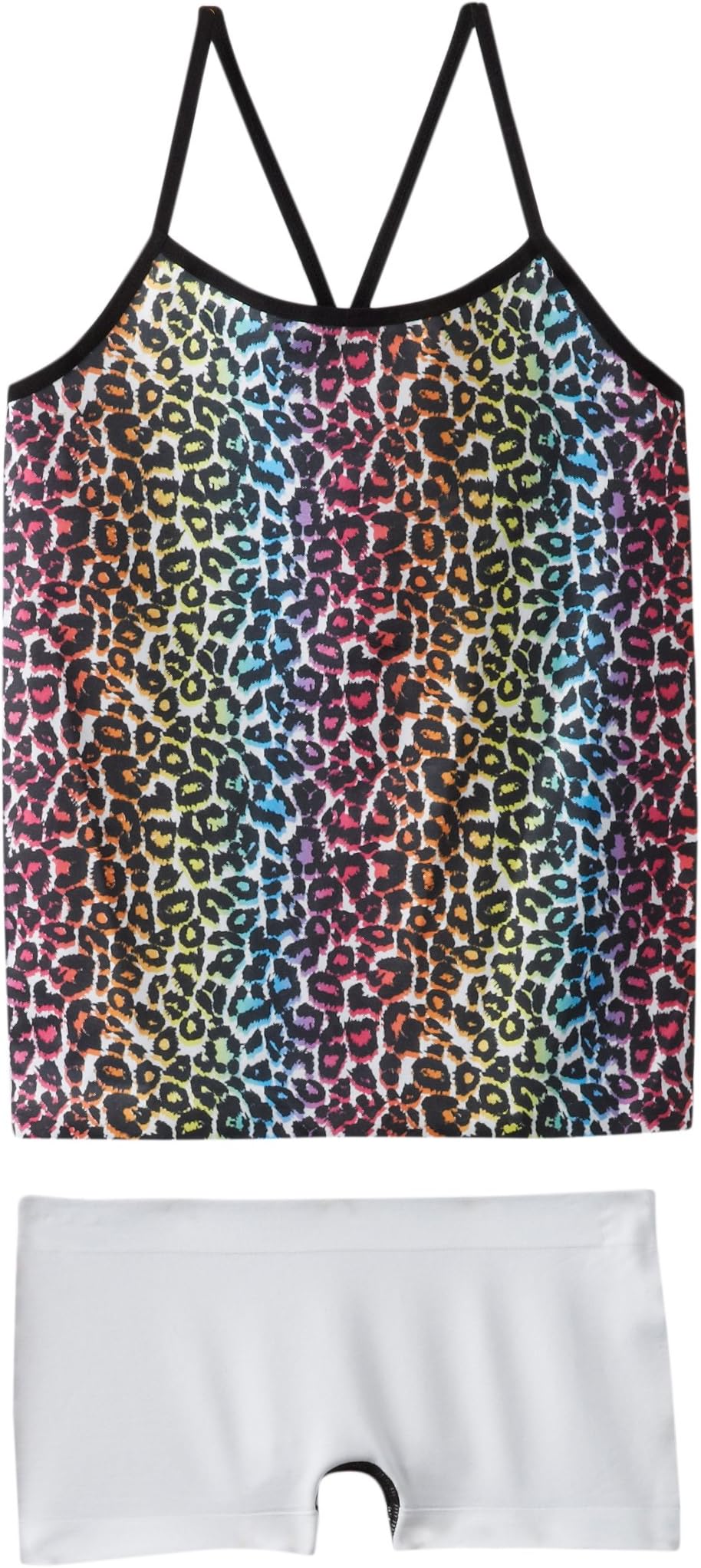 Spunderwear Big Girls' Cami Tank and Boyshort Set - Rainbow Leopard Print