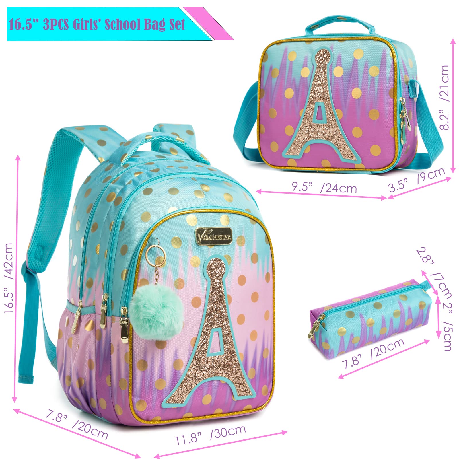 Mochila Escolar Niña Adolescente Colegio Mochilas Infantil 17” 3pcs