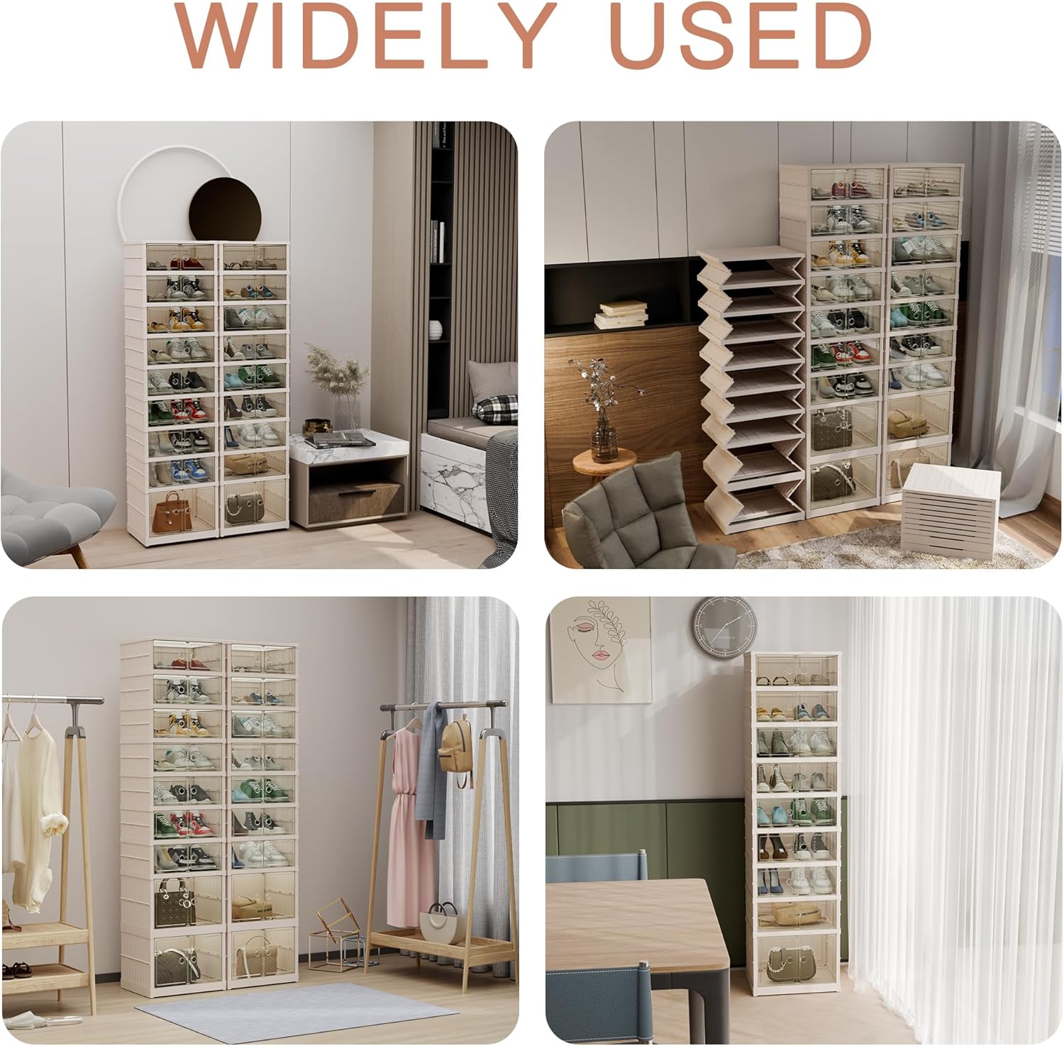 YIIHAA 9 Tiers -18 Pairs Foldable Shoe Rack with Wheels, Large Shoes Cabinet, Easy Assembly Shoe Box with Magnetic Doors, Shoe Cabinet for Entryway, Bedroom (White, B - 9 Tiers 36 Pairs)