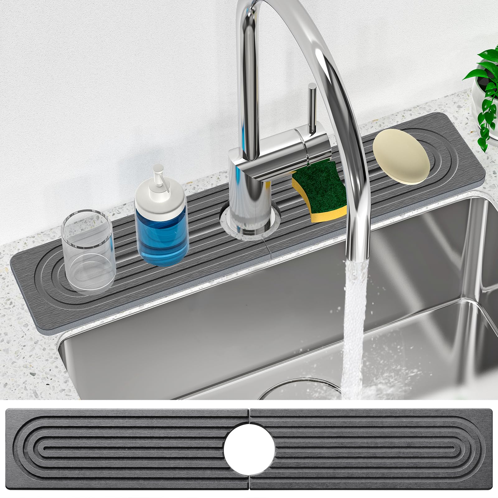 HYSOPSPX Diatomite Faucet Mat - Fast Drying Kitchen Sink Splash Guard and Absorbent Tray for Water Faucet, Durable Stone