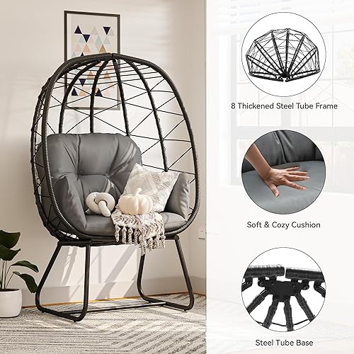 Miniatura 4 de YITAHOME Silla de huevo con soporte para interiores y exteriores, con cojín de mimbre, silla de ratán de polietileno, otomana incluida para patio,