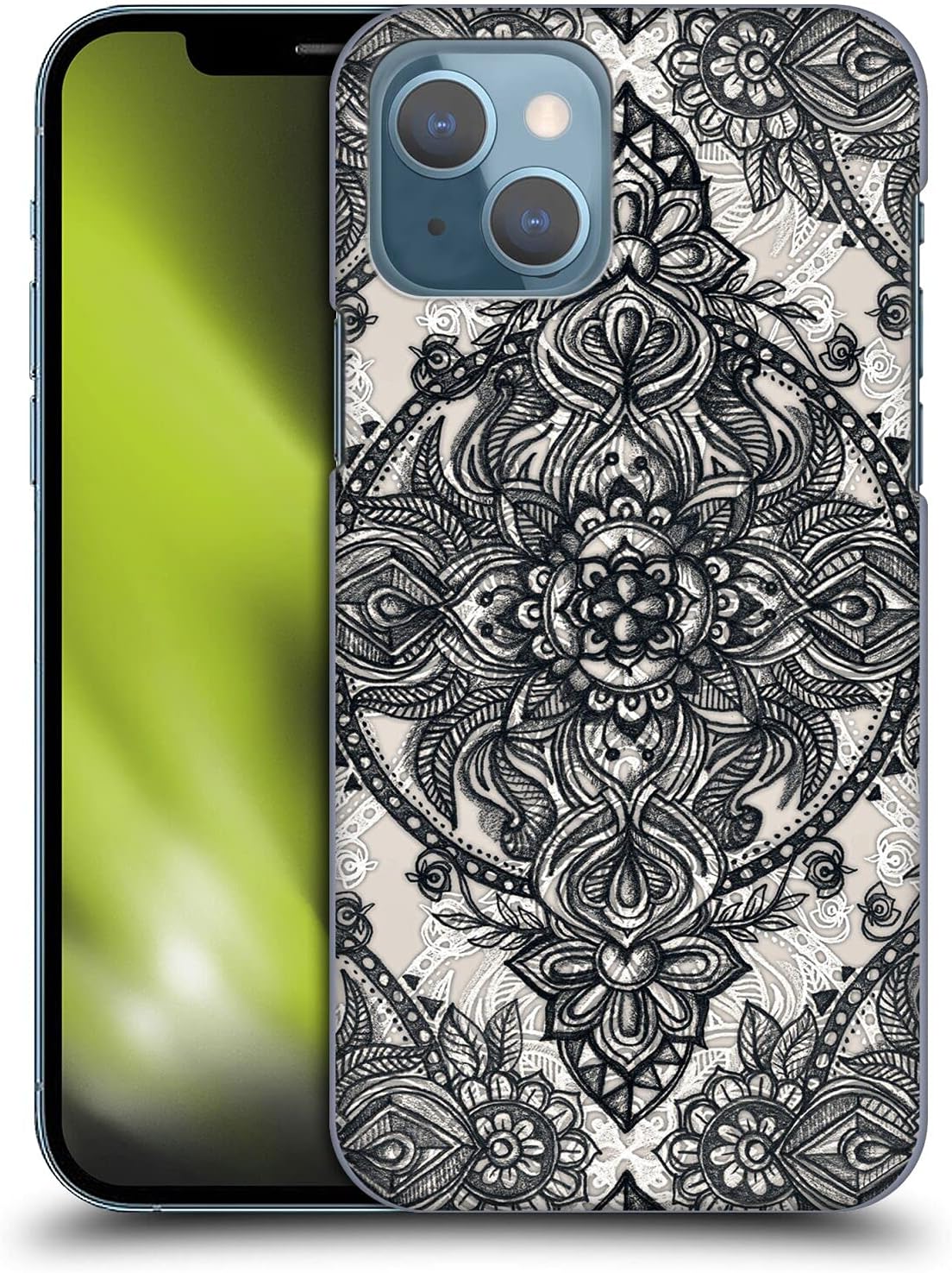 Head Case Designs Officially Licensed Micklyn Le Feuvre Denim Blue Lace Pencil Doodle Mandala 3 Hard Back Case Compatible with Apple iPhone 13