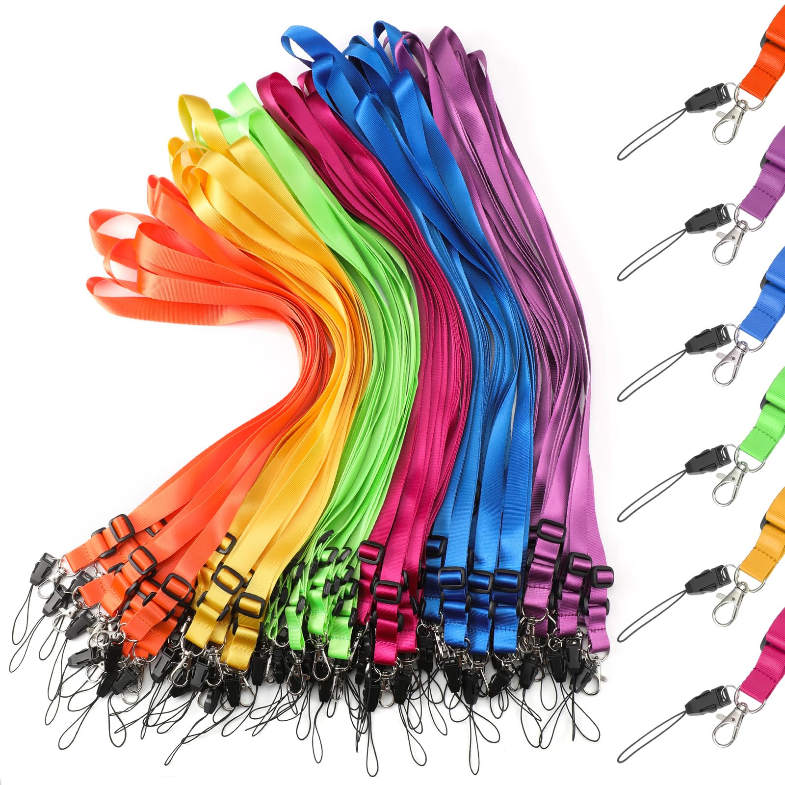 60 Pack Lanyard Adjustable 6 Colors Neck Strap Lanyard Keychain Extend Length Lanyards id Badges Holder Nylon Office Lanyard for Keys Cruise Ship Name tag Holder Assorted Colors
