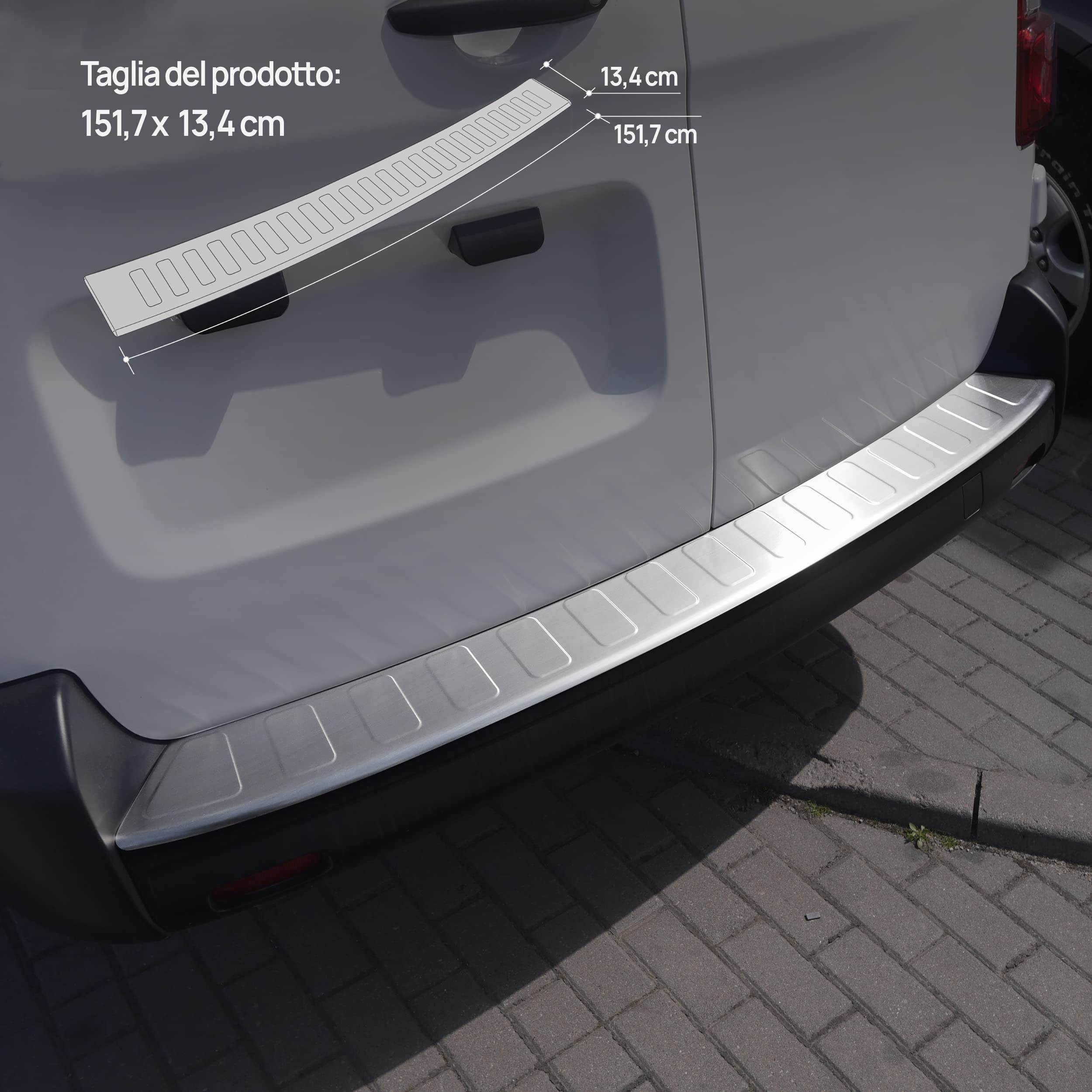 Chromemaster | Protezione paraurti Posteriore | Compatibile con Opel Zafira Life L Extra Long dal 2019- | Acciaio inossidabile INOX spazzolato, Argento opaco | Proteggi il paraurti della tua auto