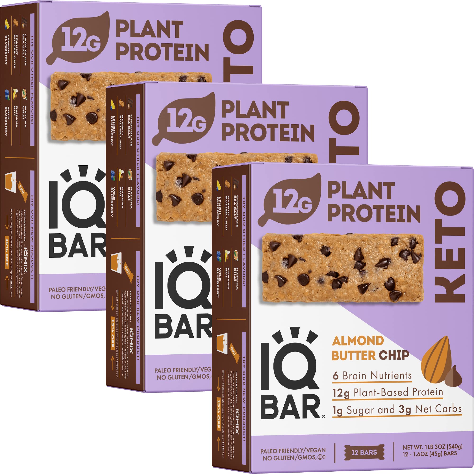Buy IQBAR Brain and Body Keto Protein Bars Almond Butter Chip Keto