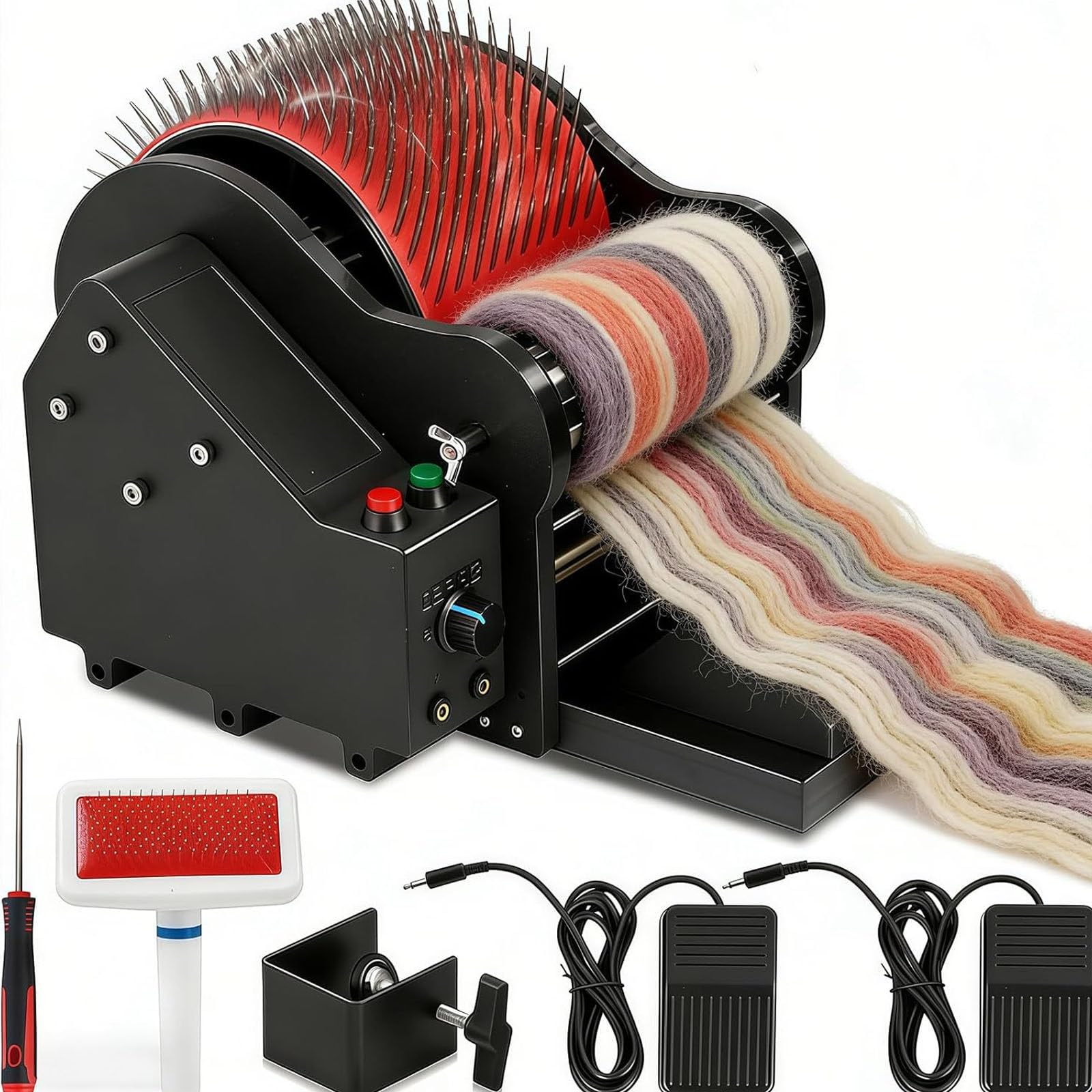 ZXSYYDS Wool Felt Drum Carder, Electric Wool Carding Machine, Remove Fiber Impurities, Color Mixing Wool Blending Wheel, with Brush & Awl, Foot Pedal, for Carding Wool Fibers and Making Felt Projects