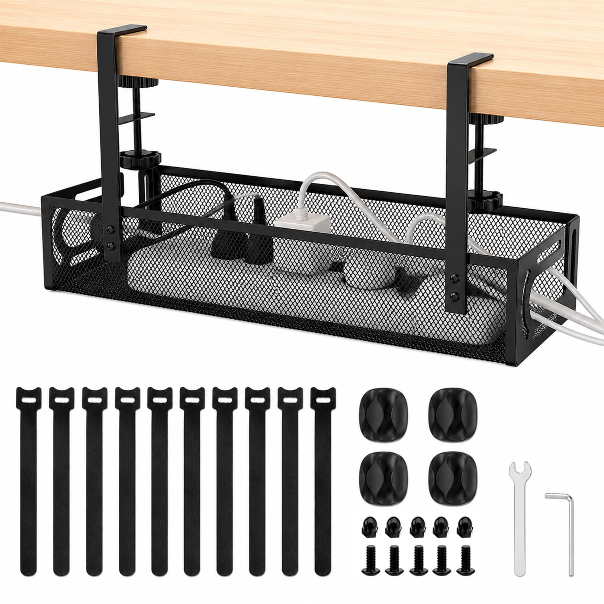 LepMlug Under Desk Cable Management Tray, Clamp Mount No Drill