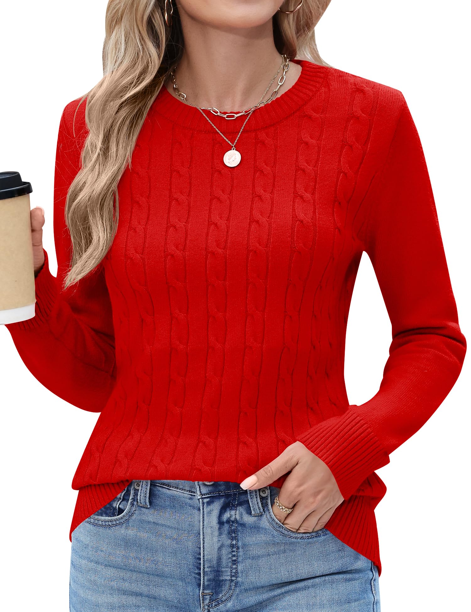 Rapbin Sweaters for Women Long Sleeve Crew Neck Ribbed Knit Pullover Tops Loose Casual Basic Winter Outfits