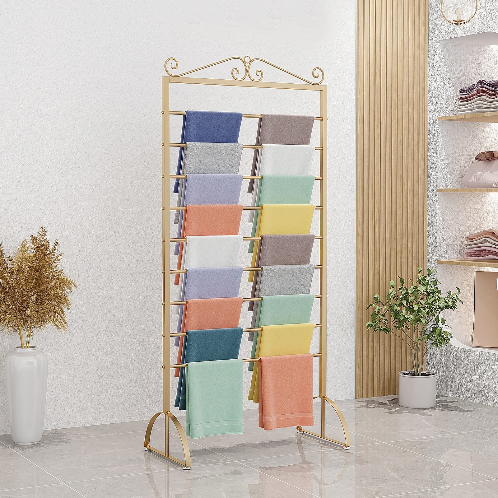 Craft Room Wstążka do przechowywania Organizator Rack Wolnostojący uchwyt na organizery na szaliki, złoty biały czarny metalowy wielofunkcyjny stojak na sz(Złoto-długość-45 cm/17,7 cala