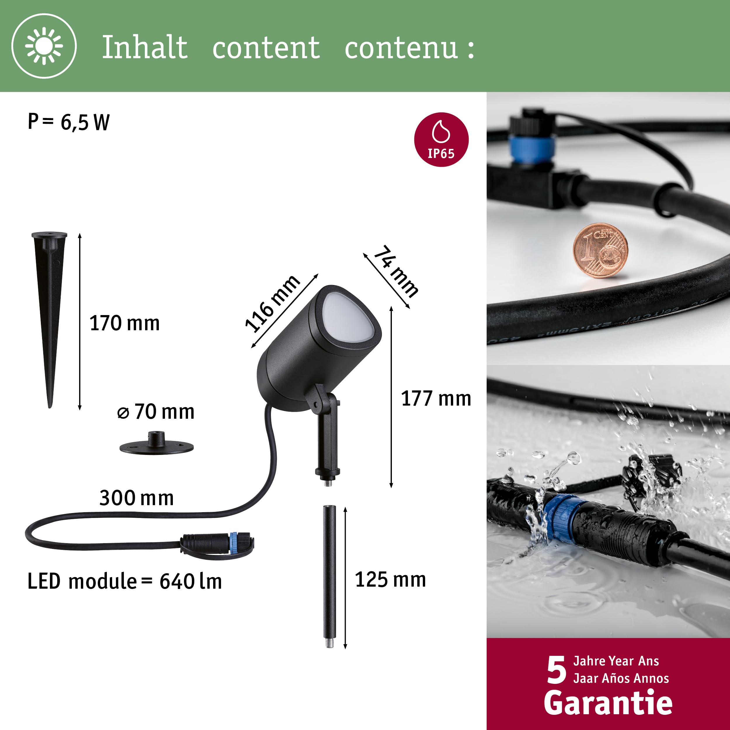 Paulmann 94849 Plug & Shine Projecteur de jardin LED Shira Smart Home Zigbee 6,5W 250lm gradable 455 mm Anthracite aluminium RGBW+