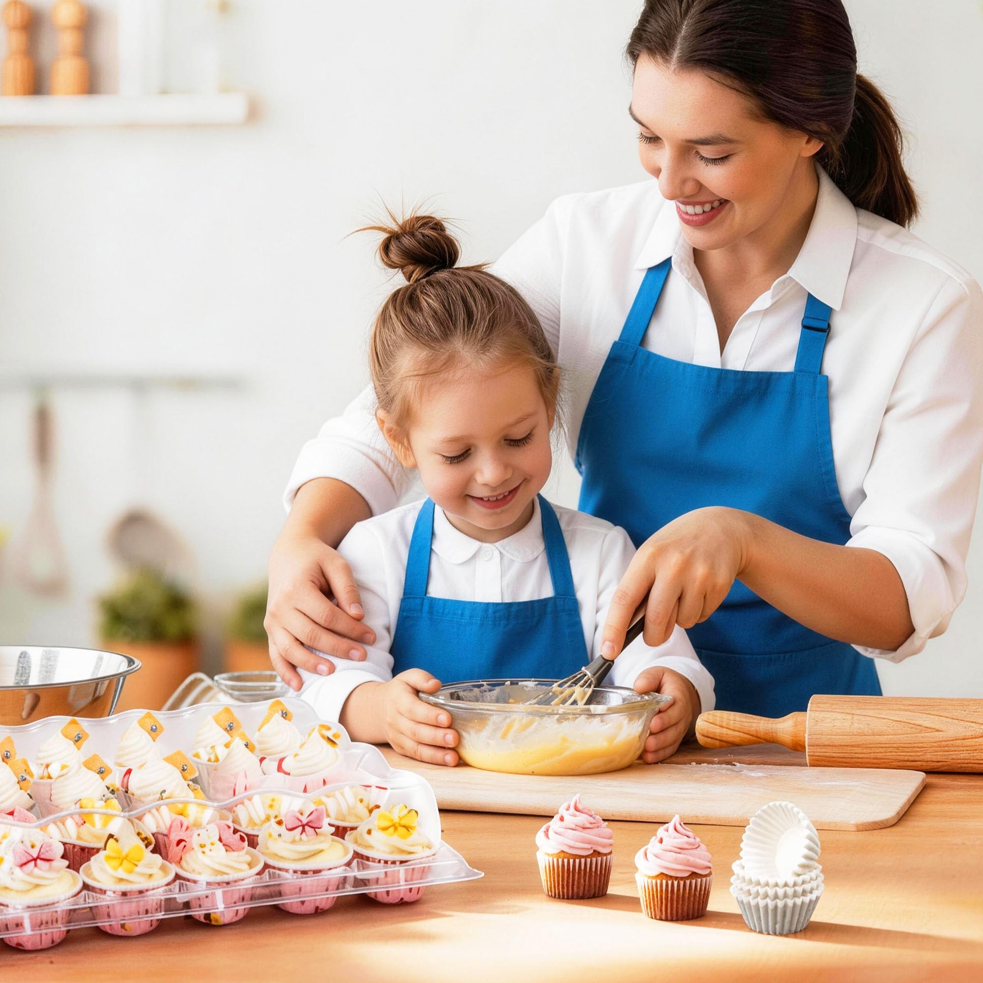 LotFancy Mini-Cupcake-Behälter, 24 Stück, 12 Sets, Kunststoff-Cupcake-Halter mit 288 Mini-Cupcake-Einlagen, transparente Einweg-Mini-Cupcake-Träger mit abnehmbarem Kuppeldeckel (Mini-Größe)