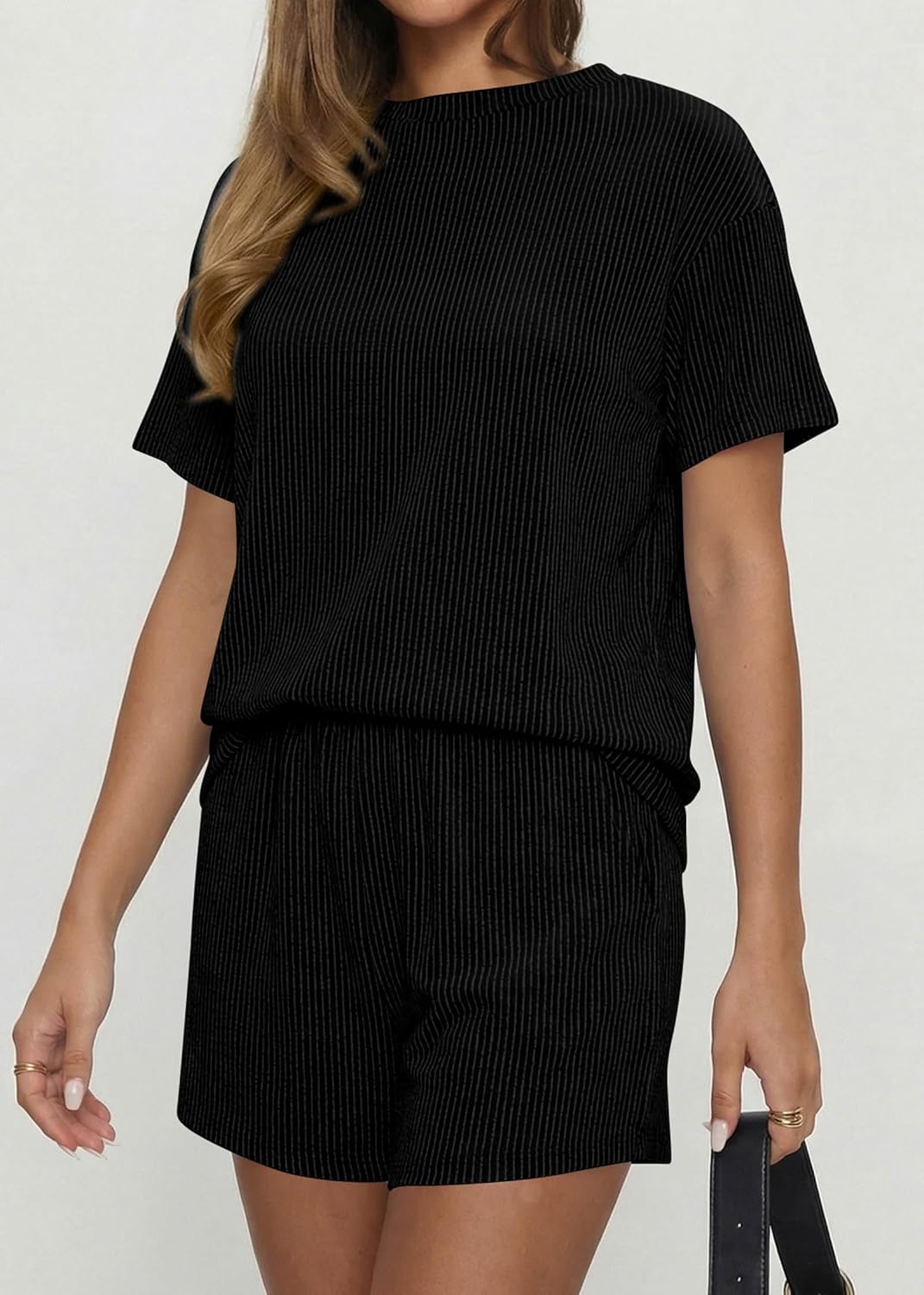 KIRUNDO 2 Piece Sets for Women Summer Shorts Lounge Set Matching Ribbed Knit Short Sleeve Top Airport Travel Vacation Outfits - Image 6