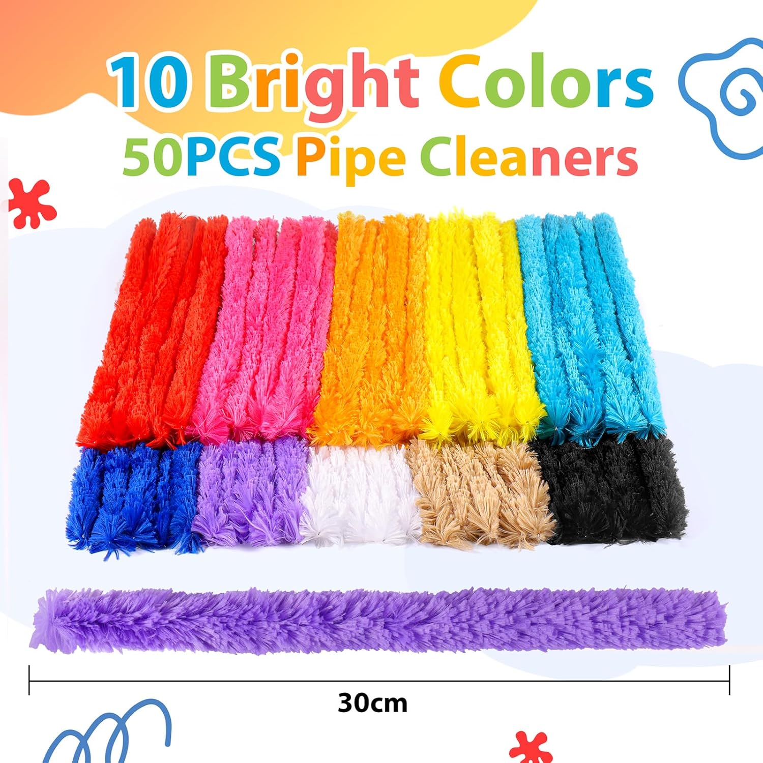 Caydo 50PCS Extra Thick Pipe Cleaners Craft 10 Colors Jumbo Chenille Stems for Kids Creative DIY Projects and Mother's Day Decorations(3CM x 12 Inch)