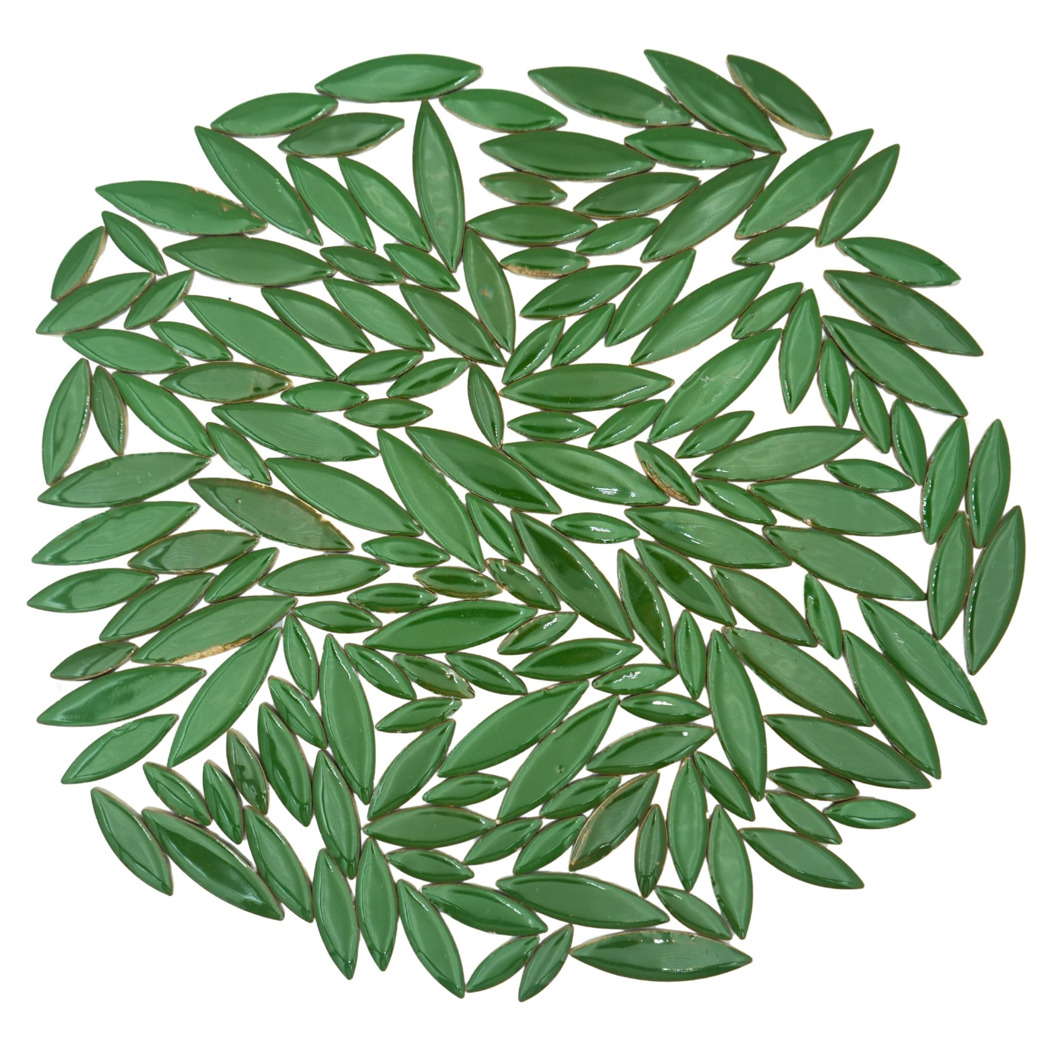 Yuvori 1.1 lbs Ceramic Leaf-Shaped Mosaic Tiles, Mixed Sizes, DIY Decor for Bathrooms, Living Rooms, Kitchens, Gardens (Dark Green)