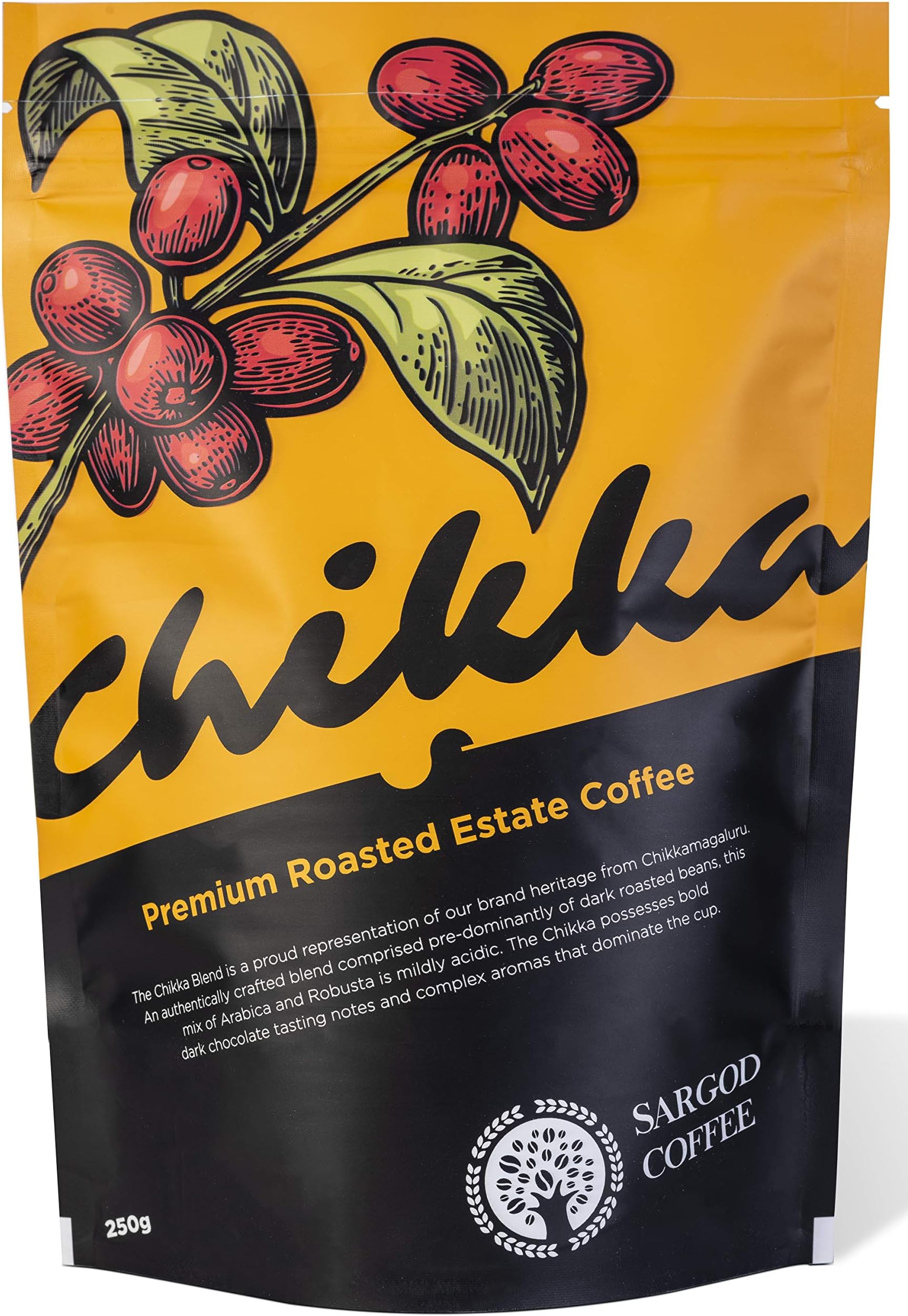 Sargod Chikka Coffee From Chikmagalur Region | Dark Roasted Bag | 90% Coffee:10% Chicory (250 Gram)